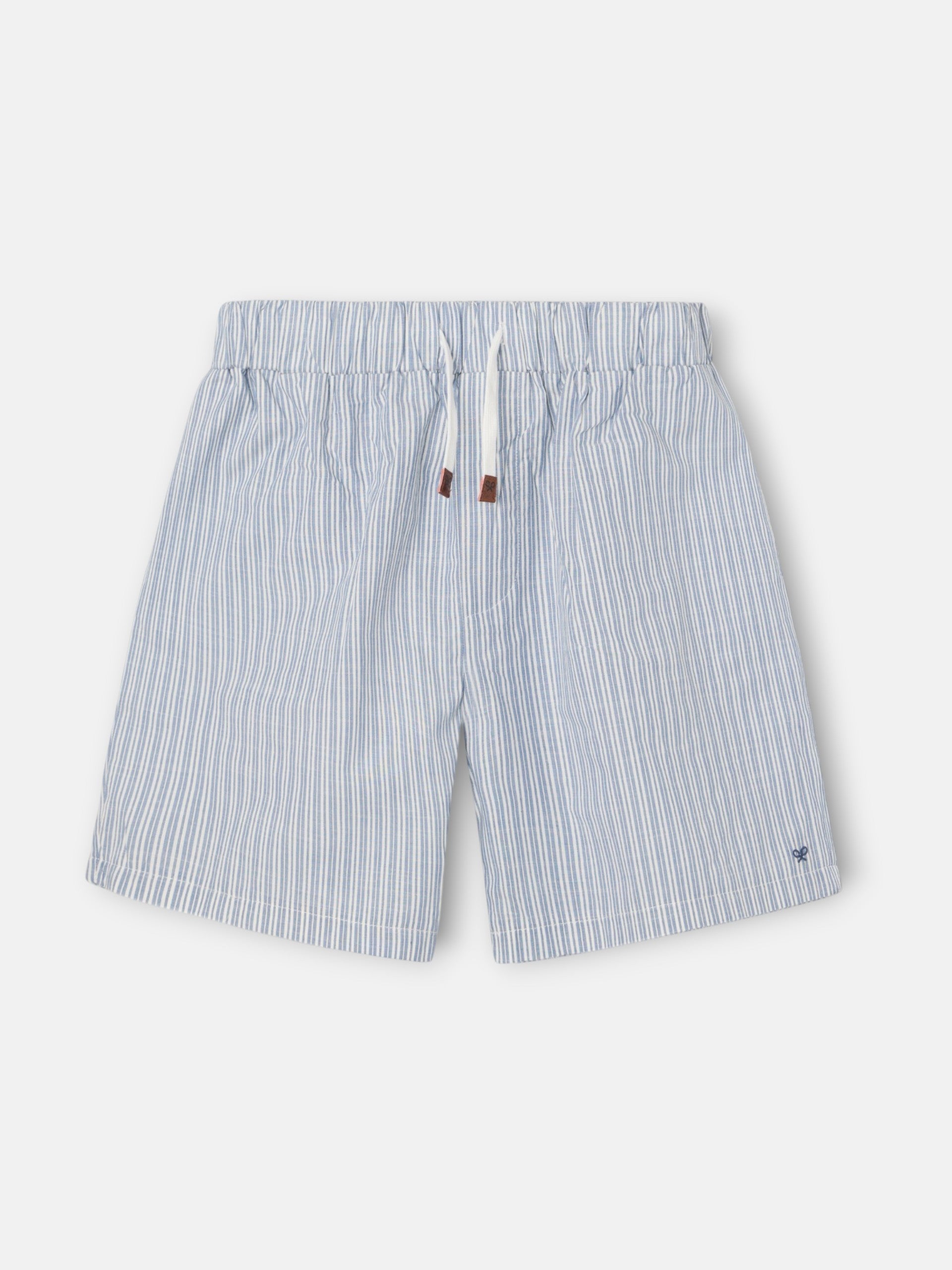Pijama corto bolsillo rayas azul gris