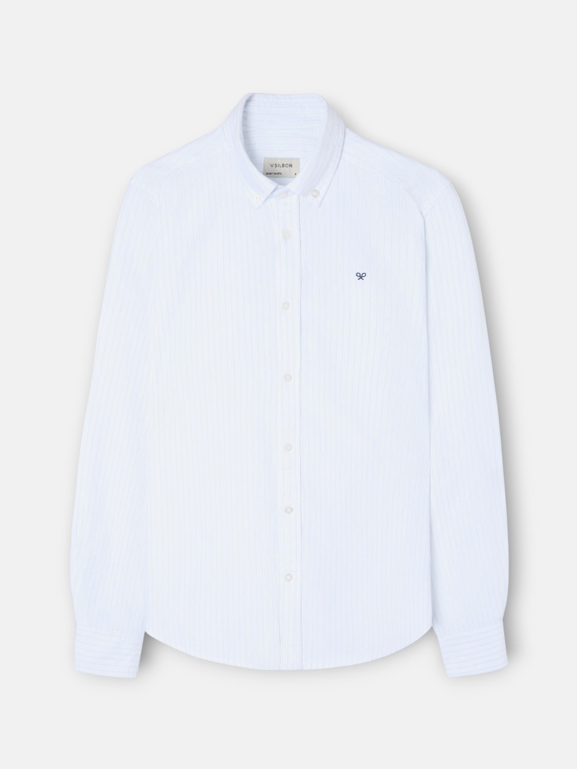 Camisa sport oxford rayas celestes blanca