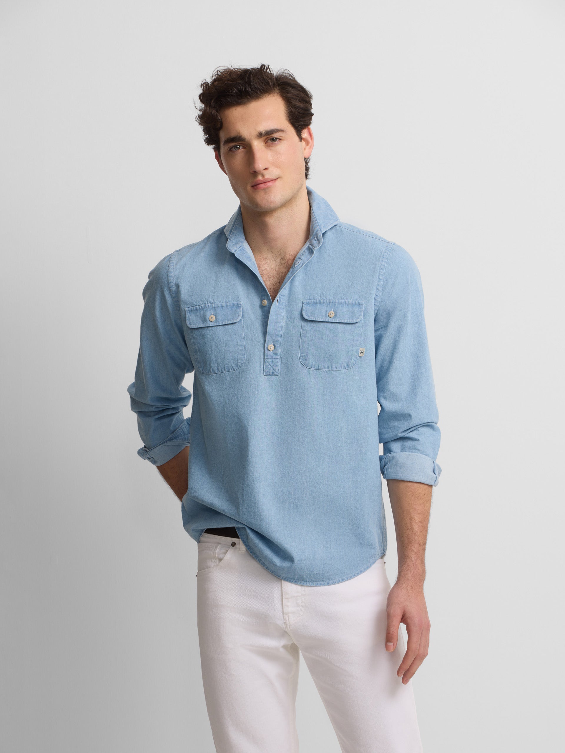 Polera bolsillos denim cruise azul claro