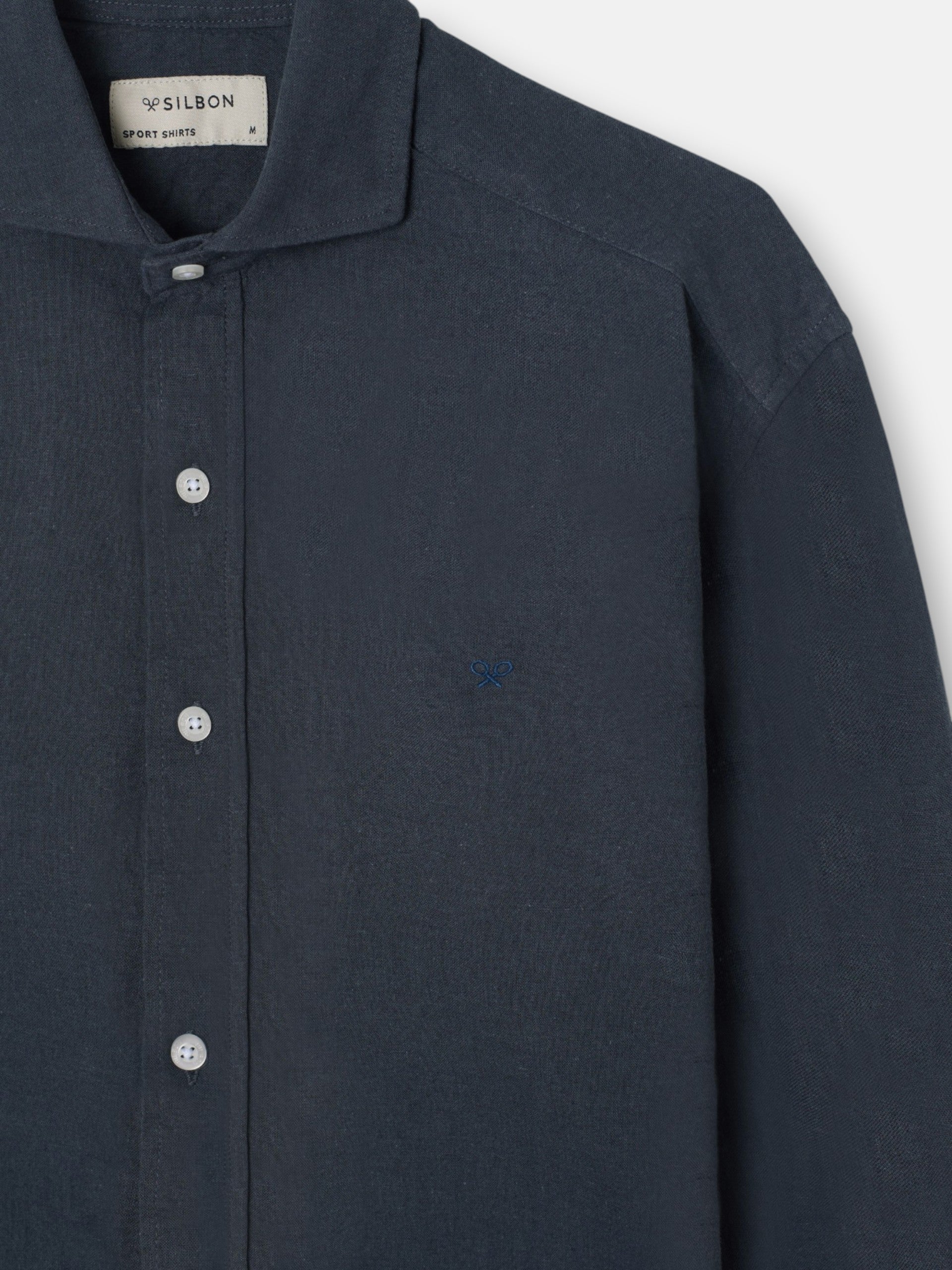 Camisa sport linho azul escuro cinzento