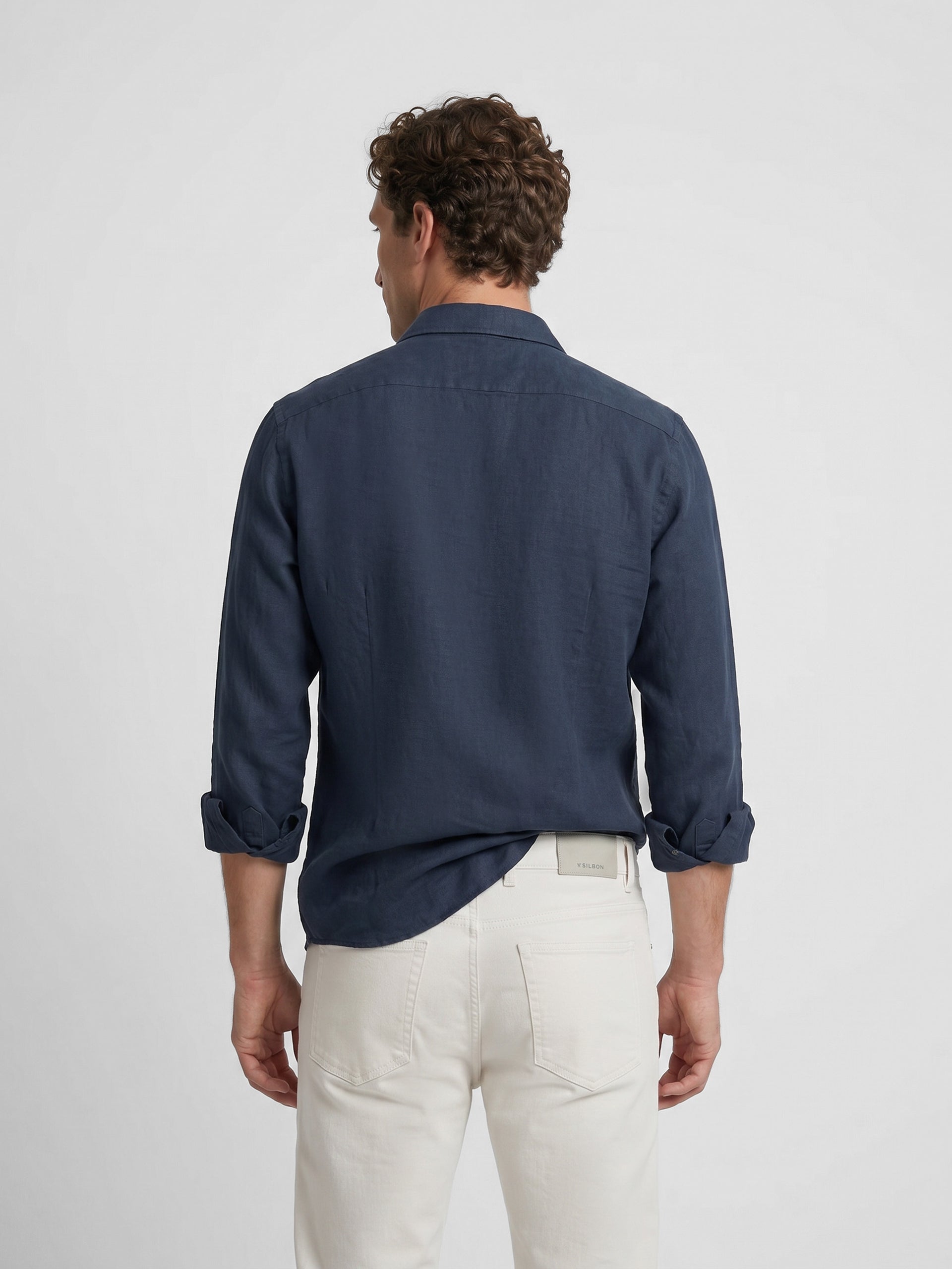 Camisa sport linho azul escuro cinzento