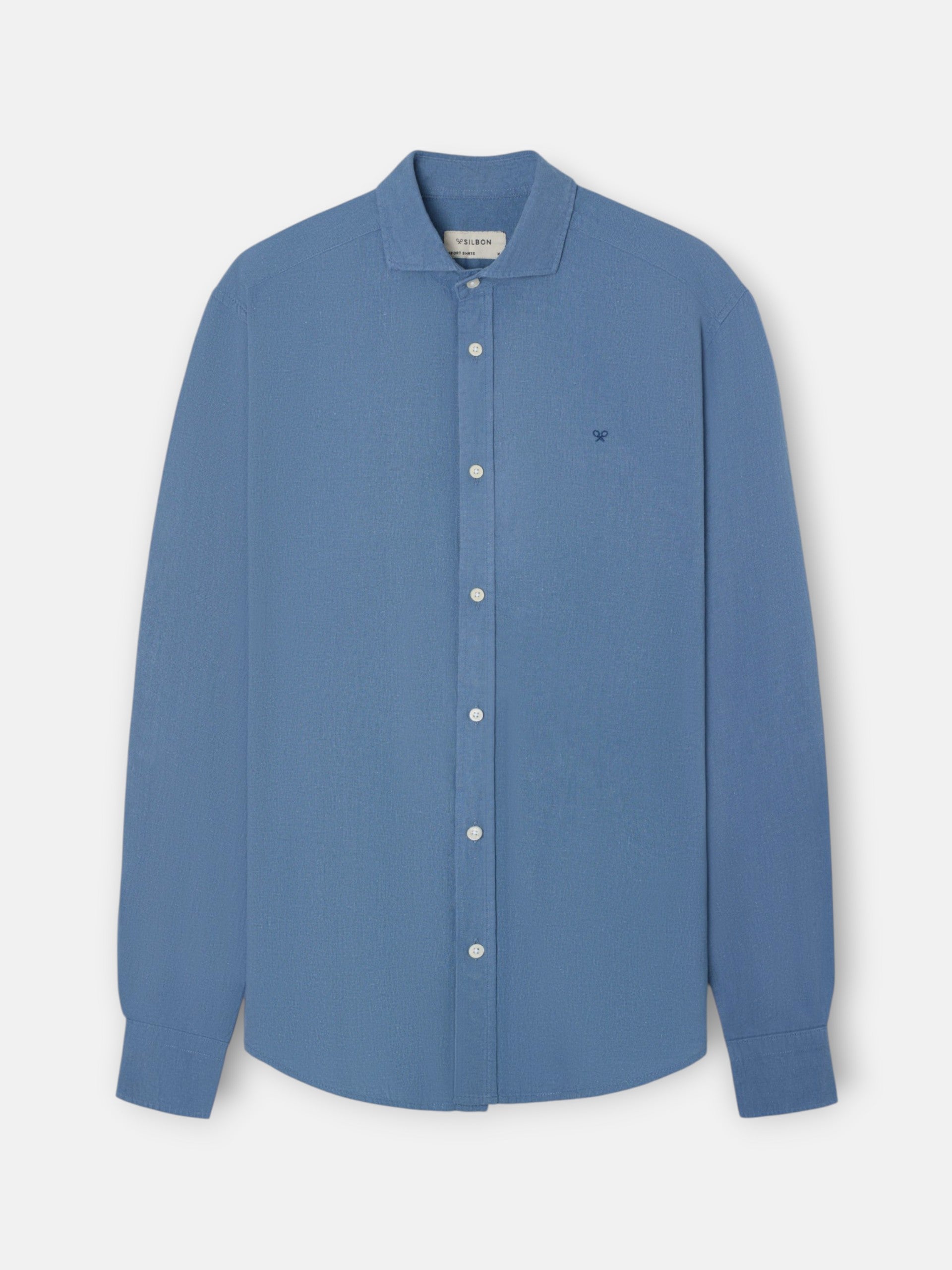 Camisa sport lino azul medio