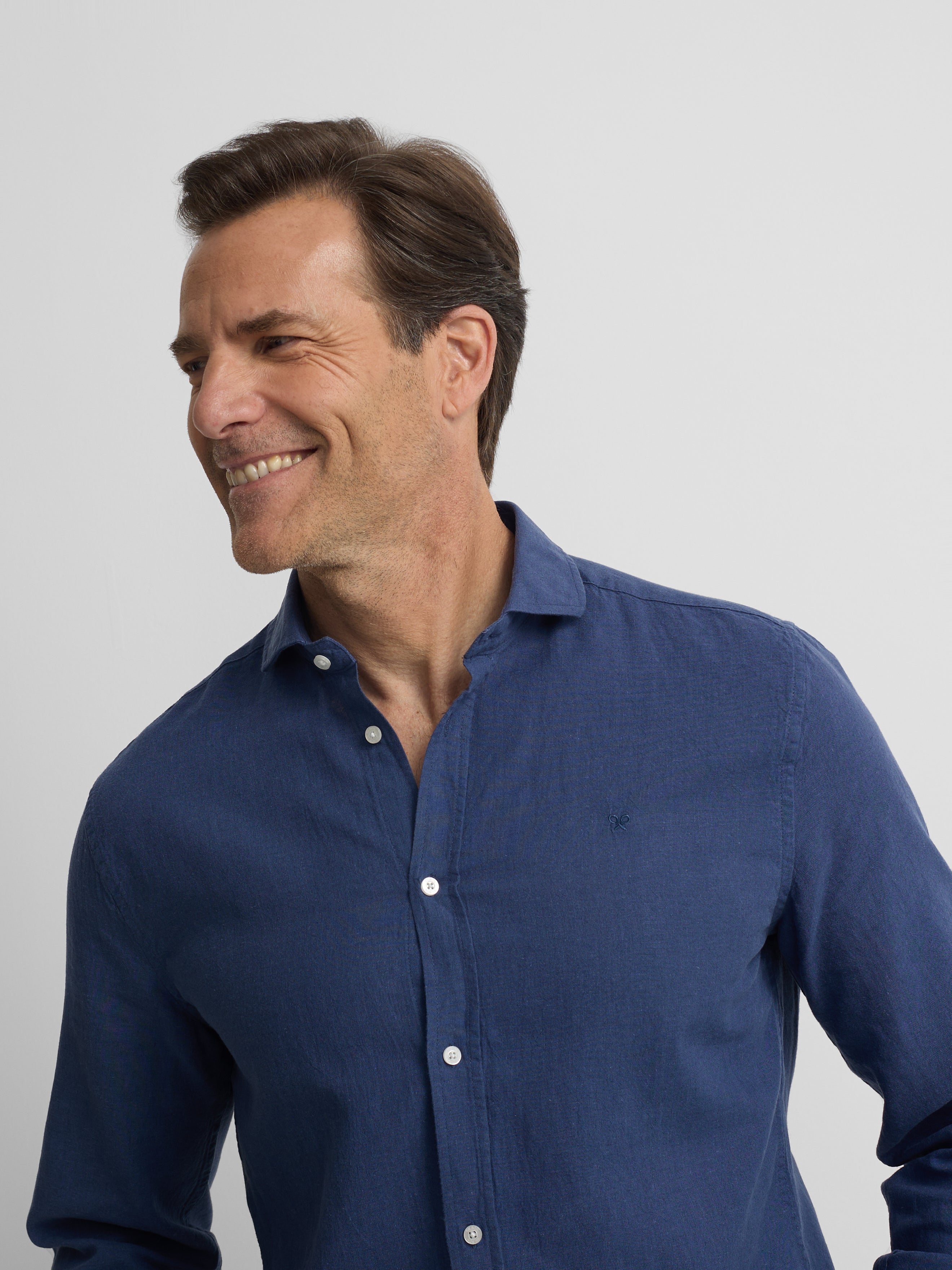 Camisa sport lino azul