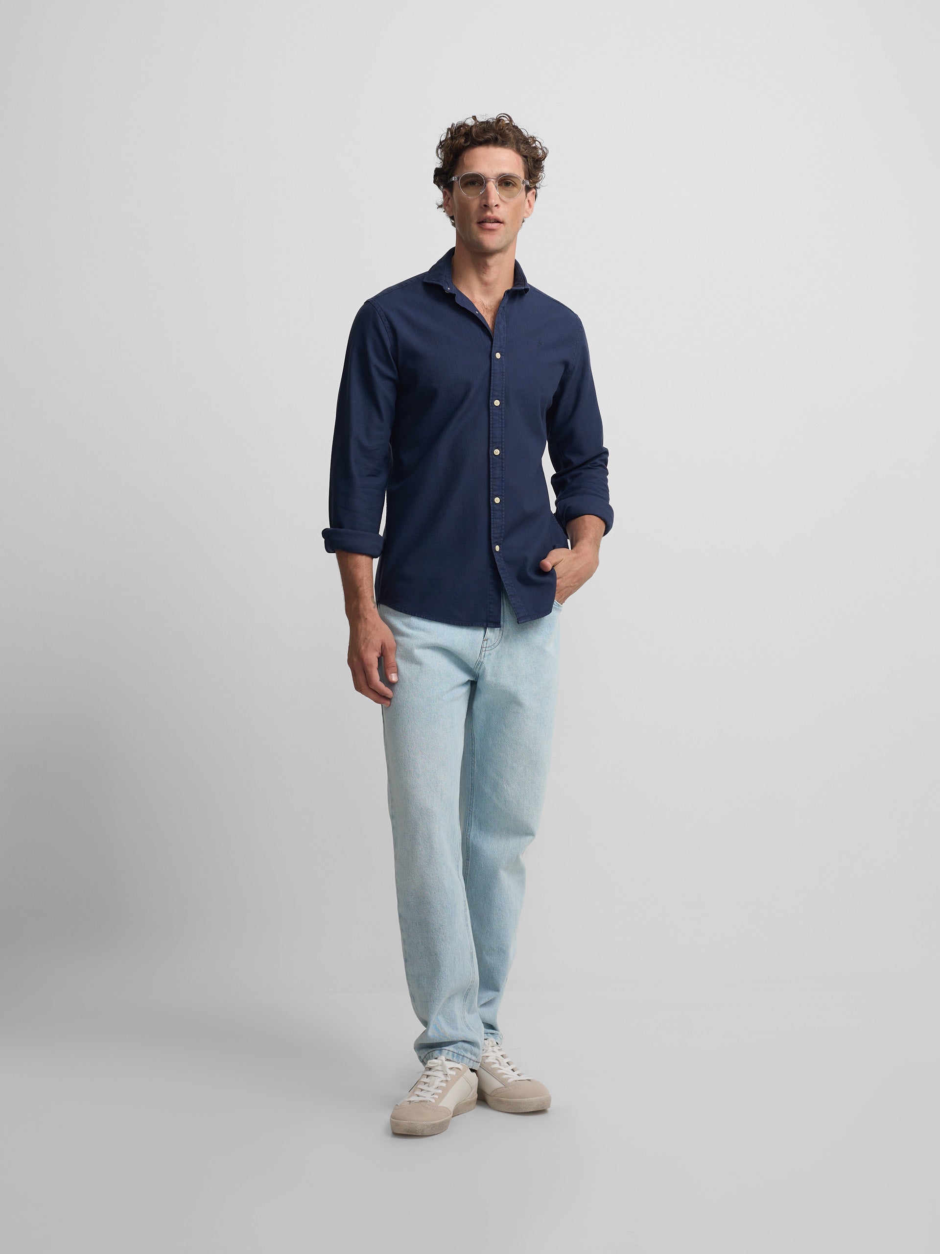 Navy blue structured sport shirt with logo
