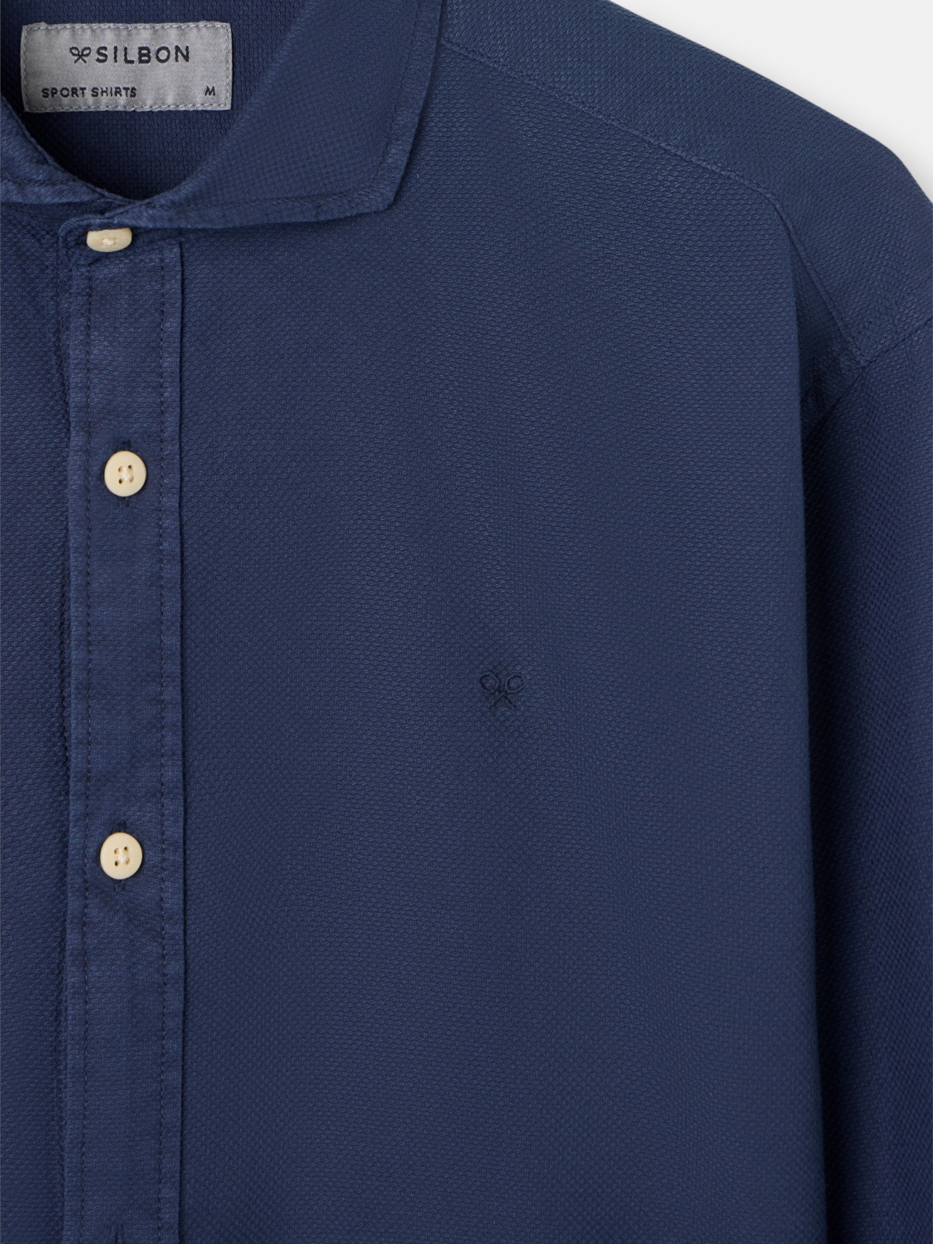 Navy blue structured sport shirt with logo