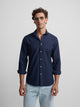 Navy blue structured sport shirt with logo