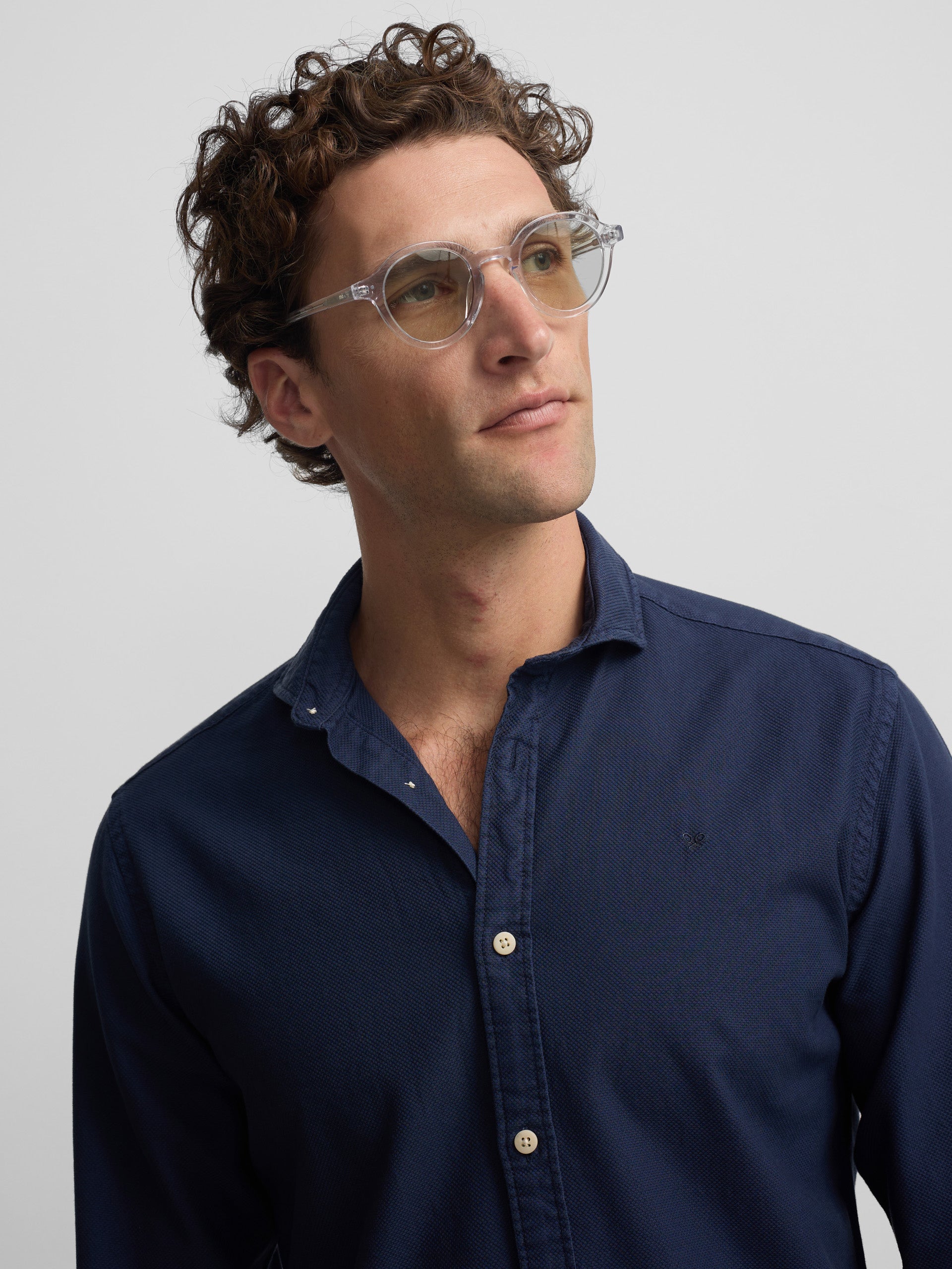 Navy blue structured sport shirt with logo