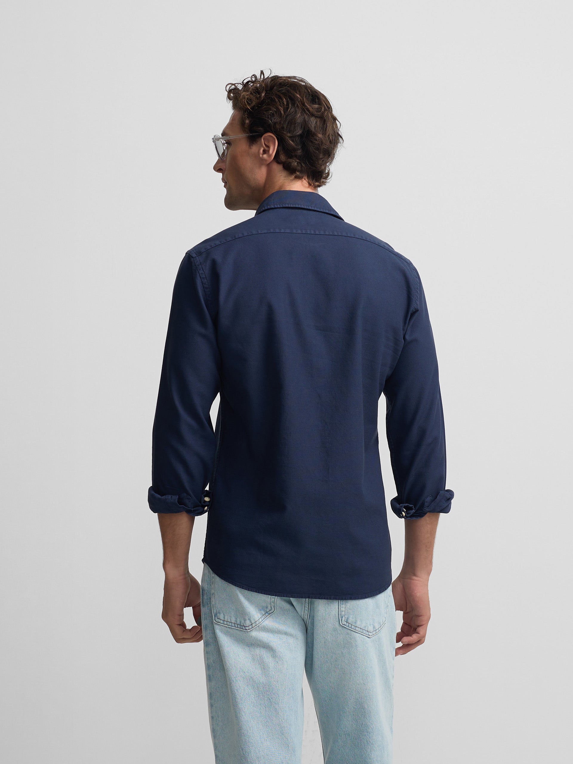 Navy blue structured sport shirt with logo