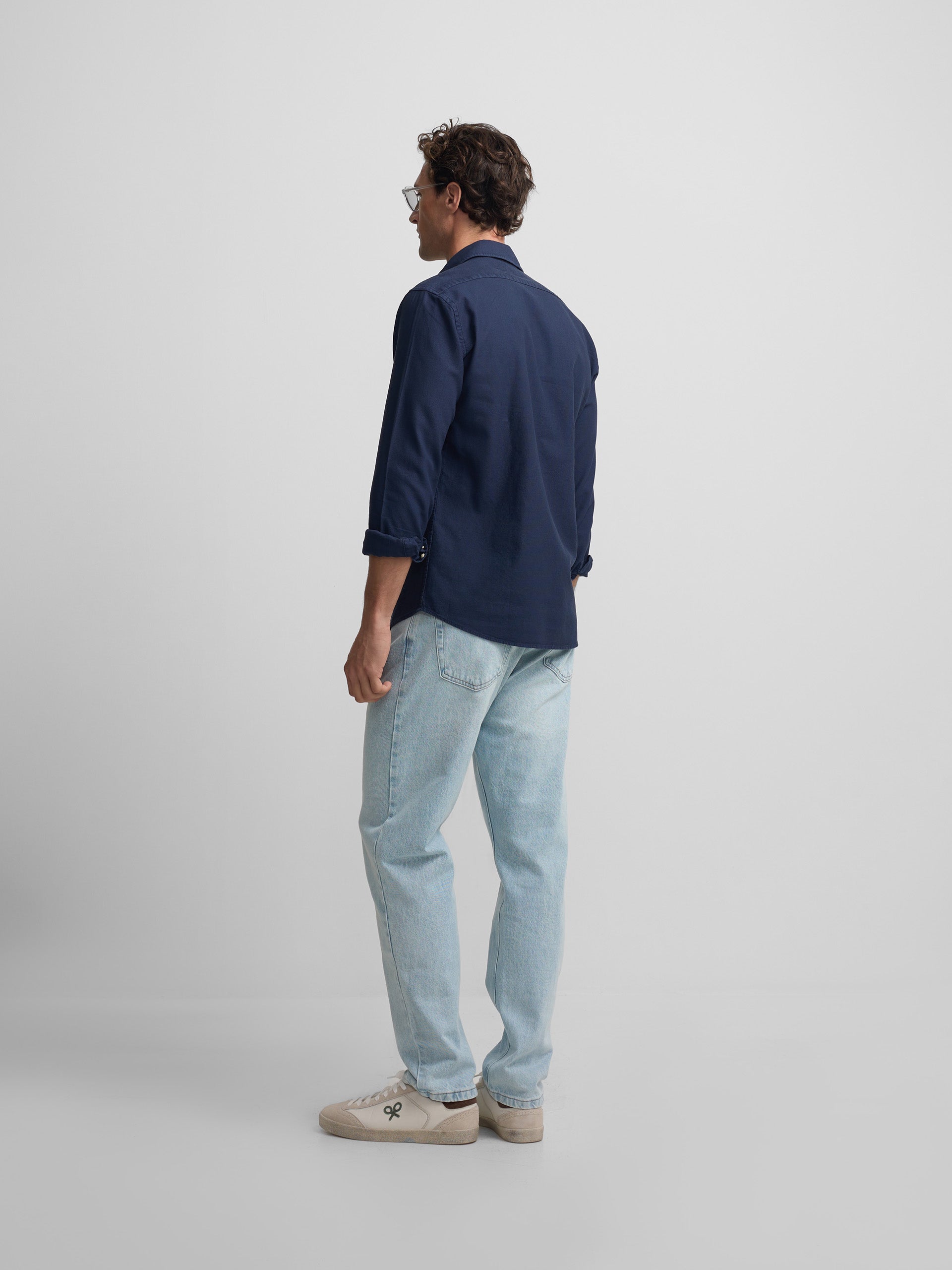 Navy blue structured sport shirt with logo