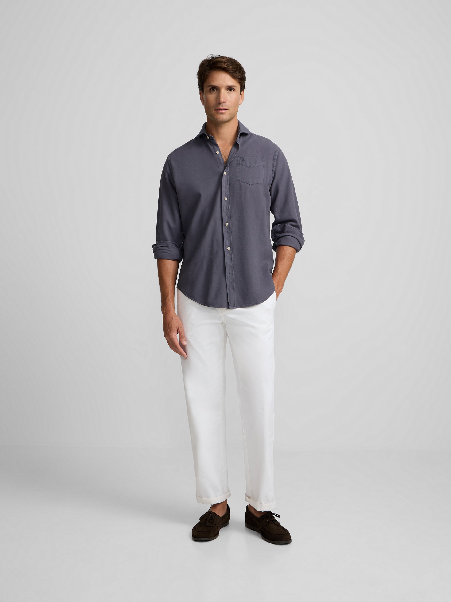Blue worn pocket sport shirt