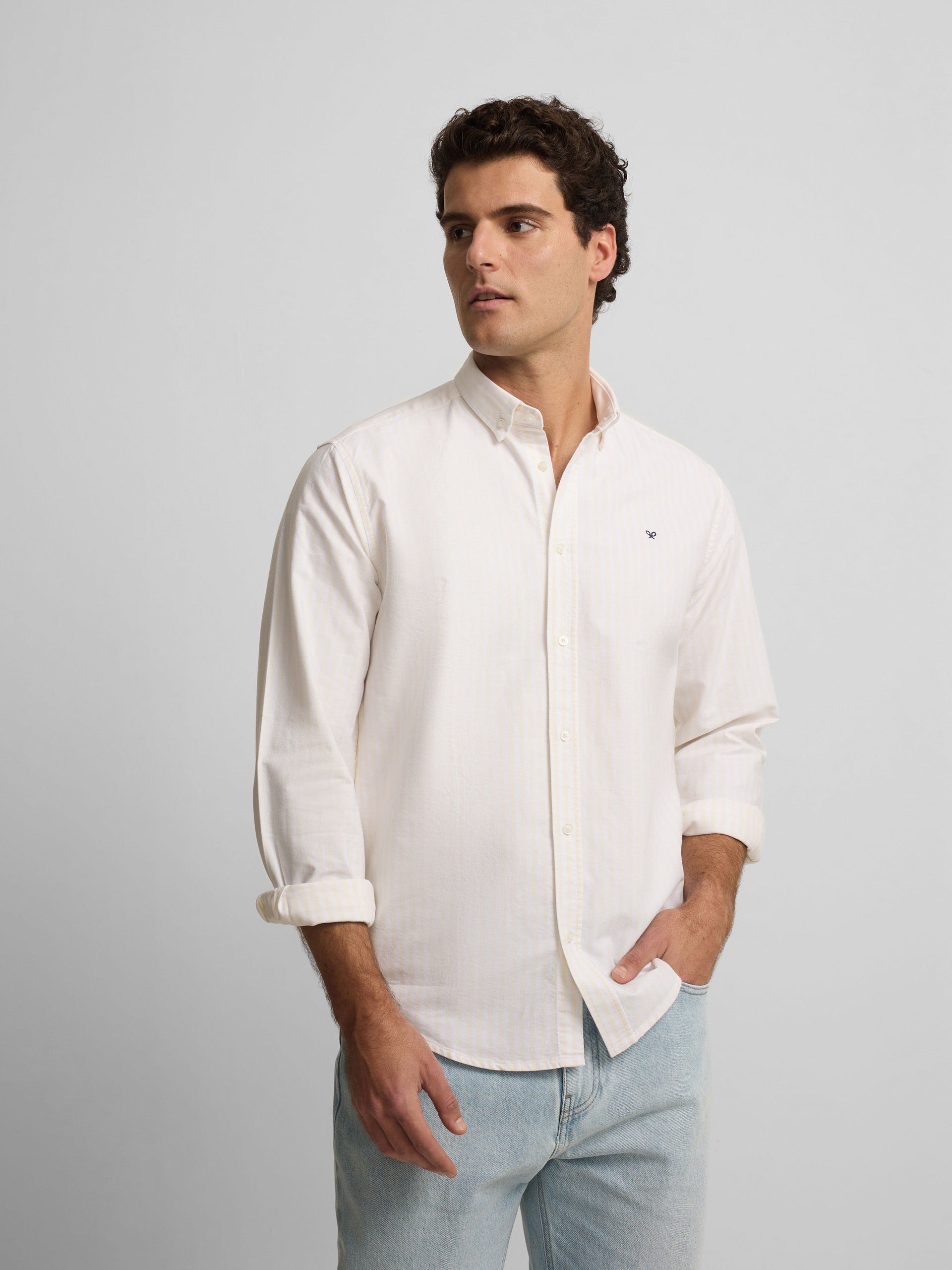 Camisa sport oxford raya media amarilla