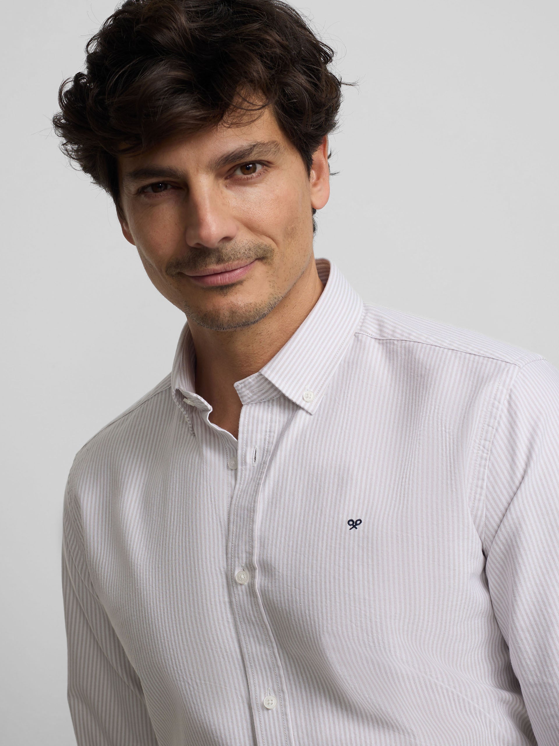 Chemise sport oxford à rayures beige