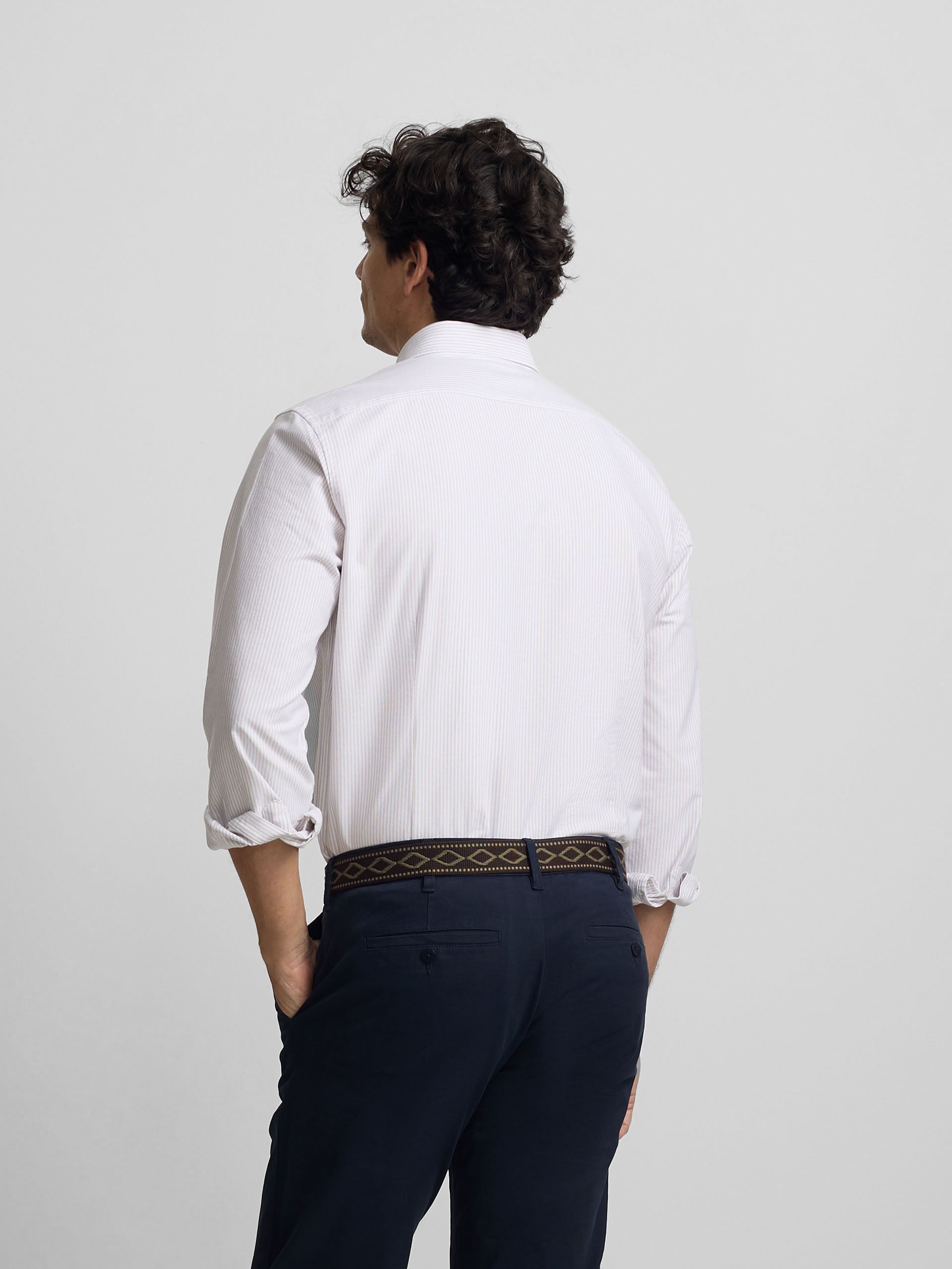 Chemise sport oxford à rayures beige