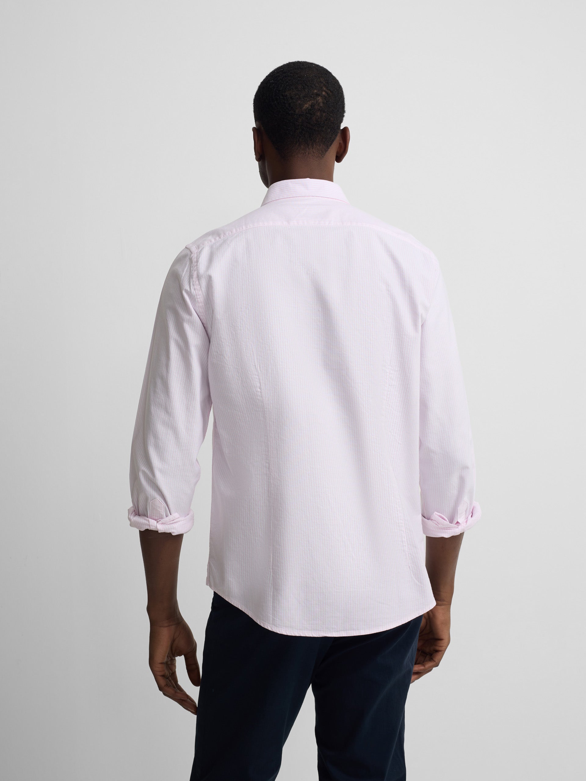 Camisa sport oxford riscas rosa