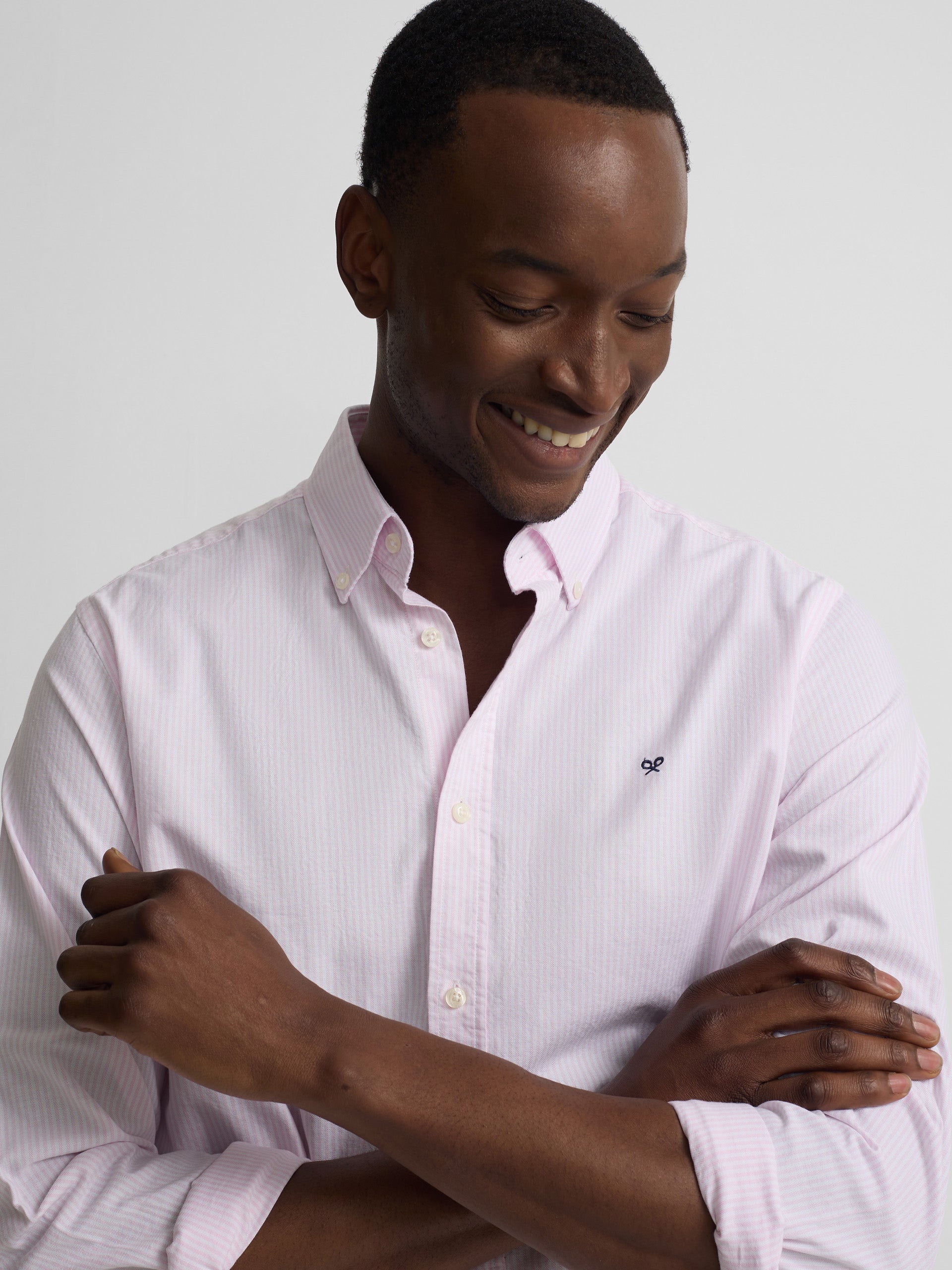 Camisa sport oxford riscas rosa