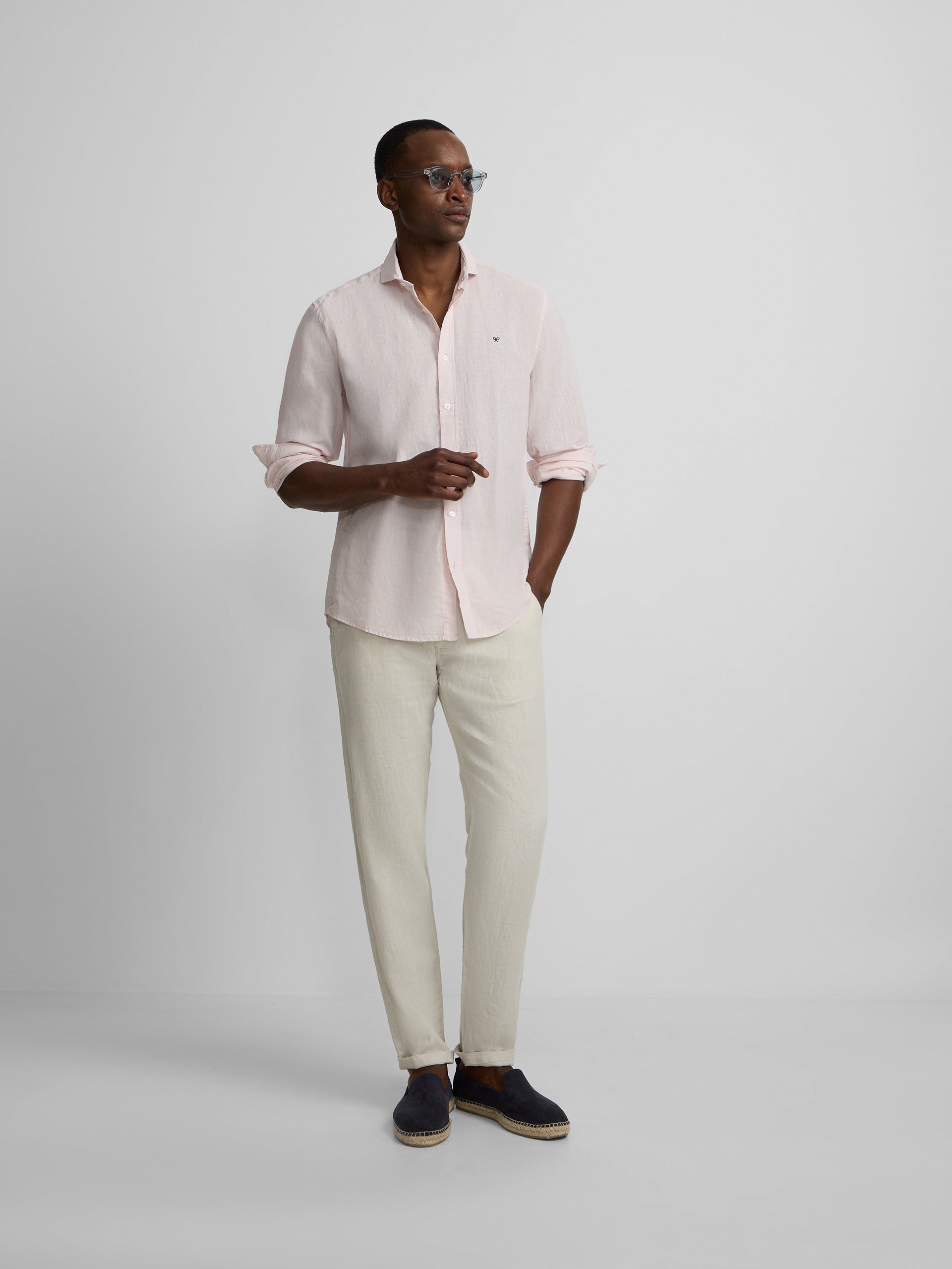 Camisa sport lino rosa