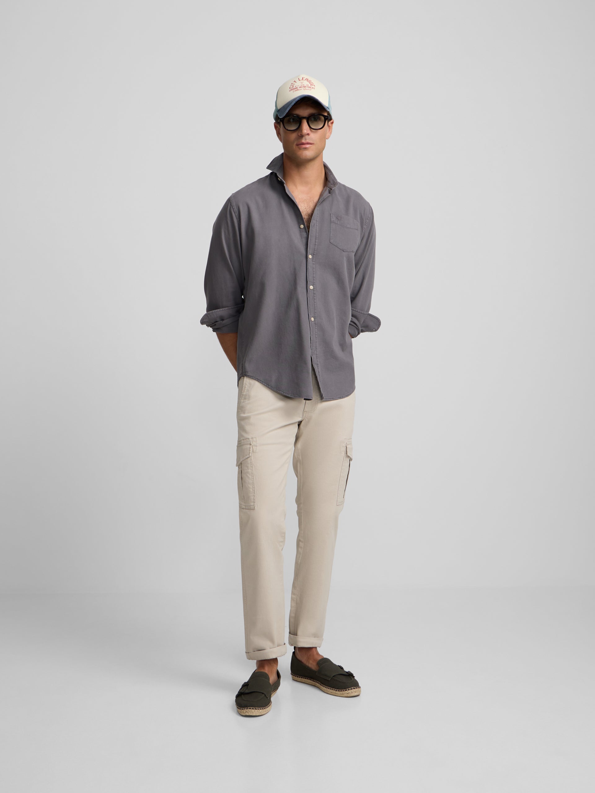 Grey worn pocket sport shirt
