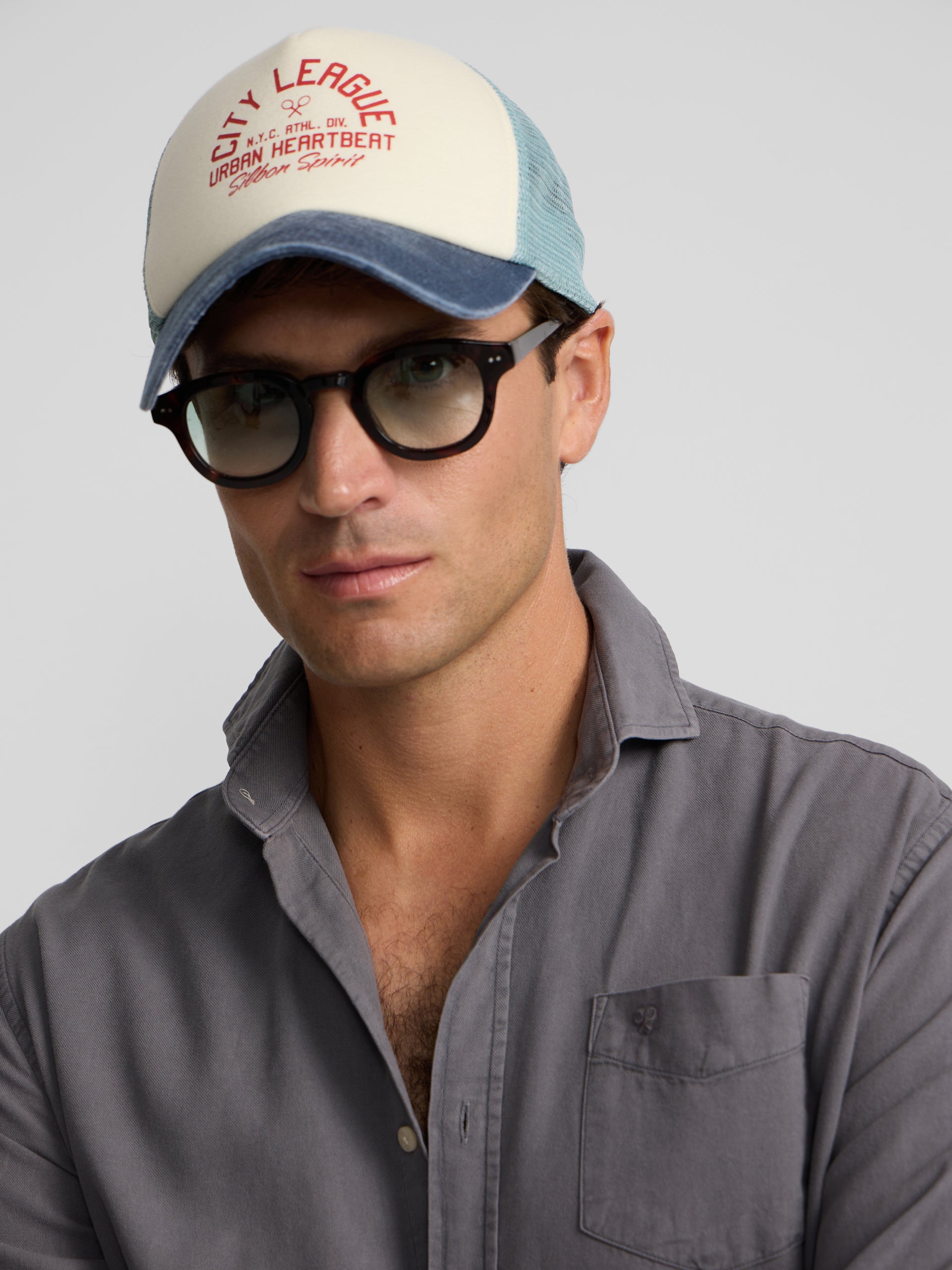Grey worn pocket sport shirt