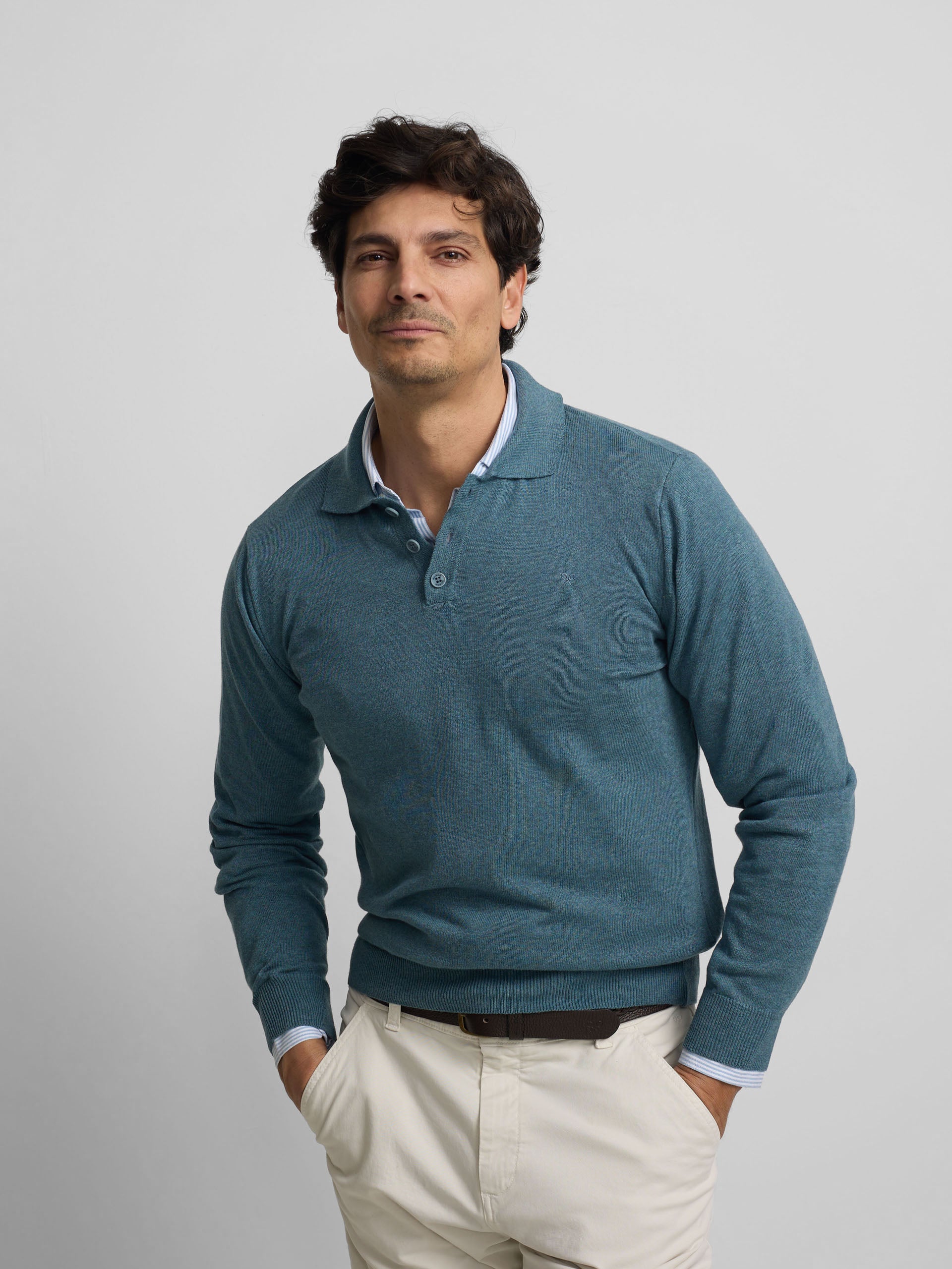 Petroleum blue polo neck sweater
