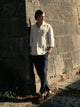 Navy blue pleated sport chino trousers