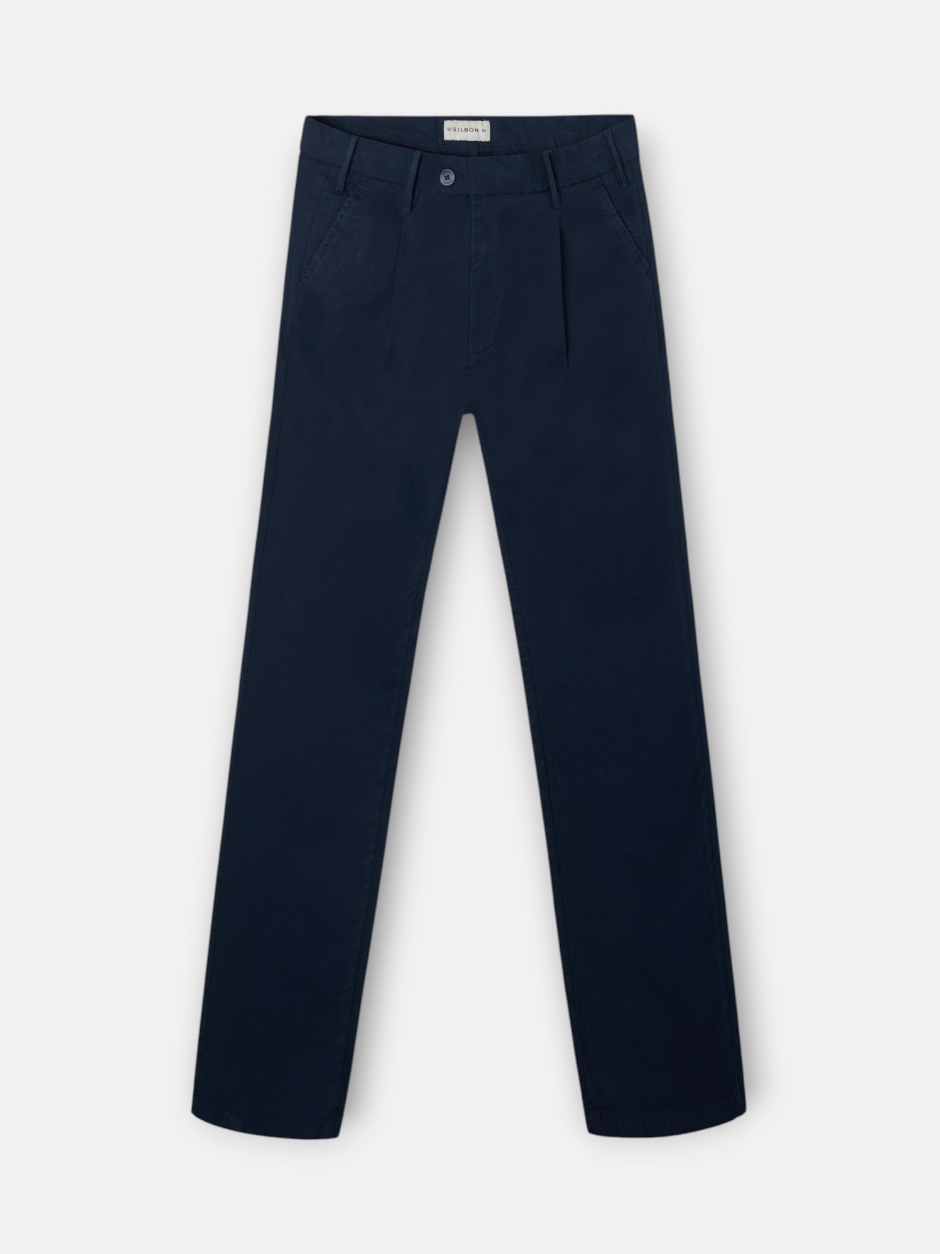 Calças chino desportivas com pregas azul marinho