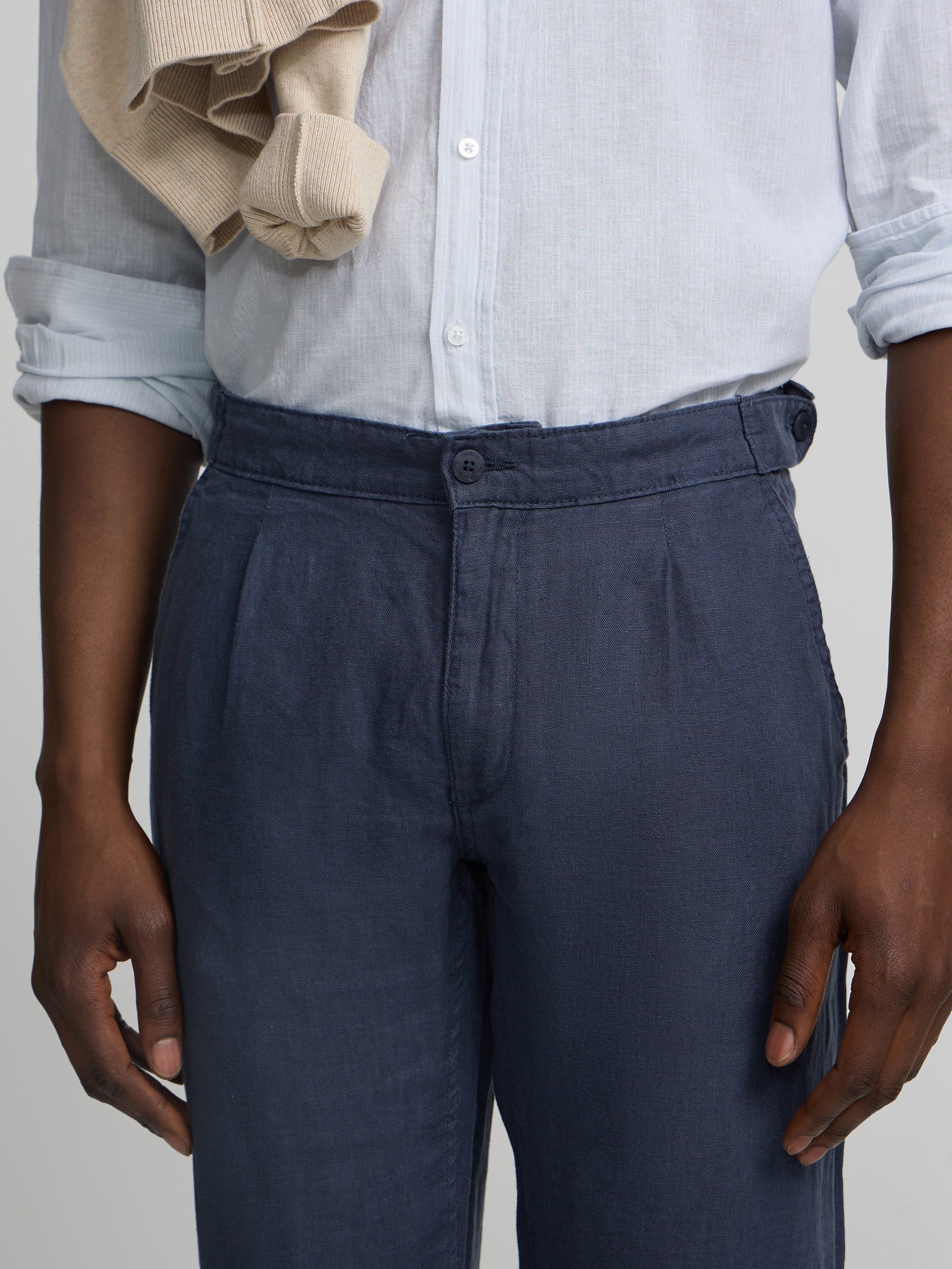 Pantalon de sport à pinces en lin bleu indigo