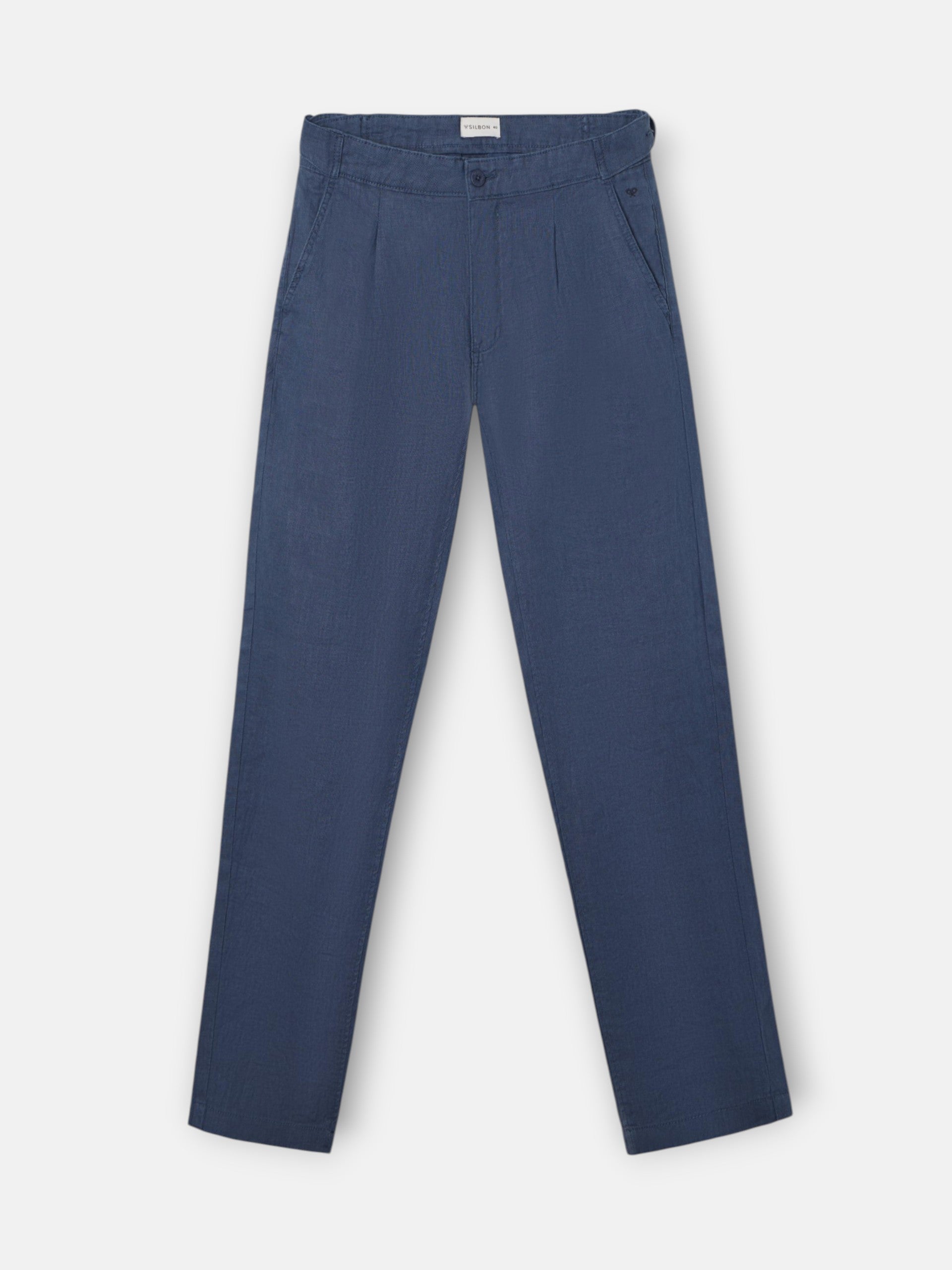 Pantalon de sport à pinces en lin bleu indigo