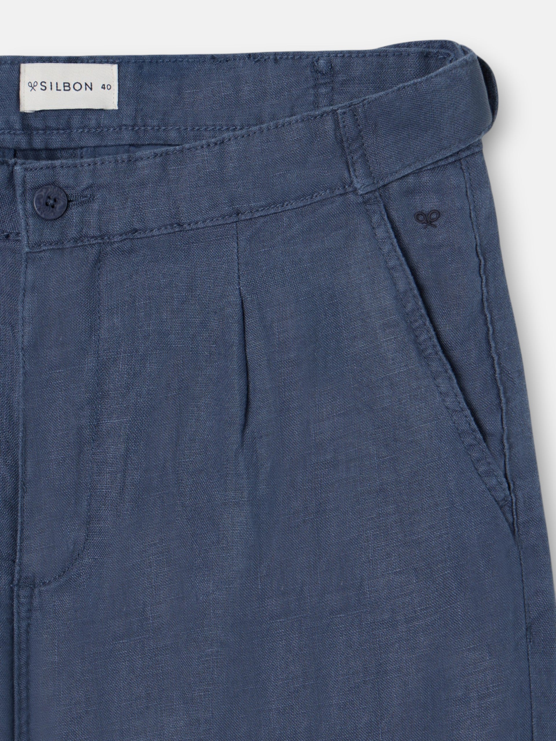 Pantalon de sport à pinces en lin bleu indigo