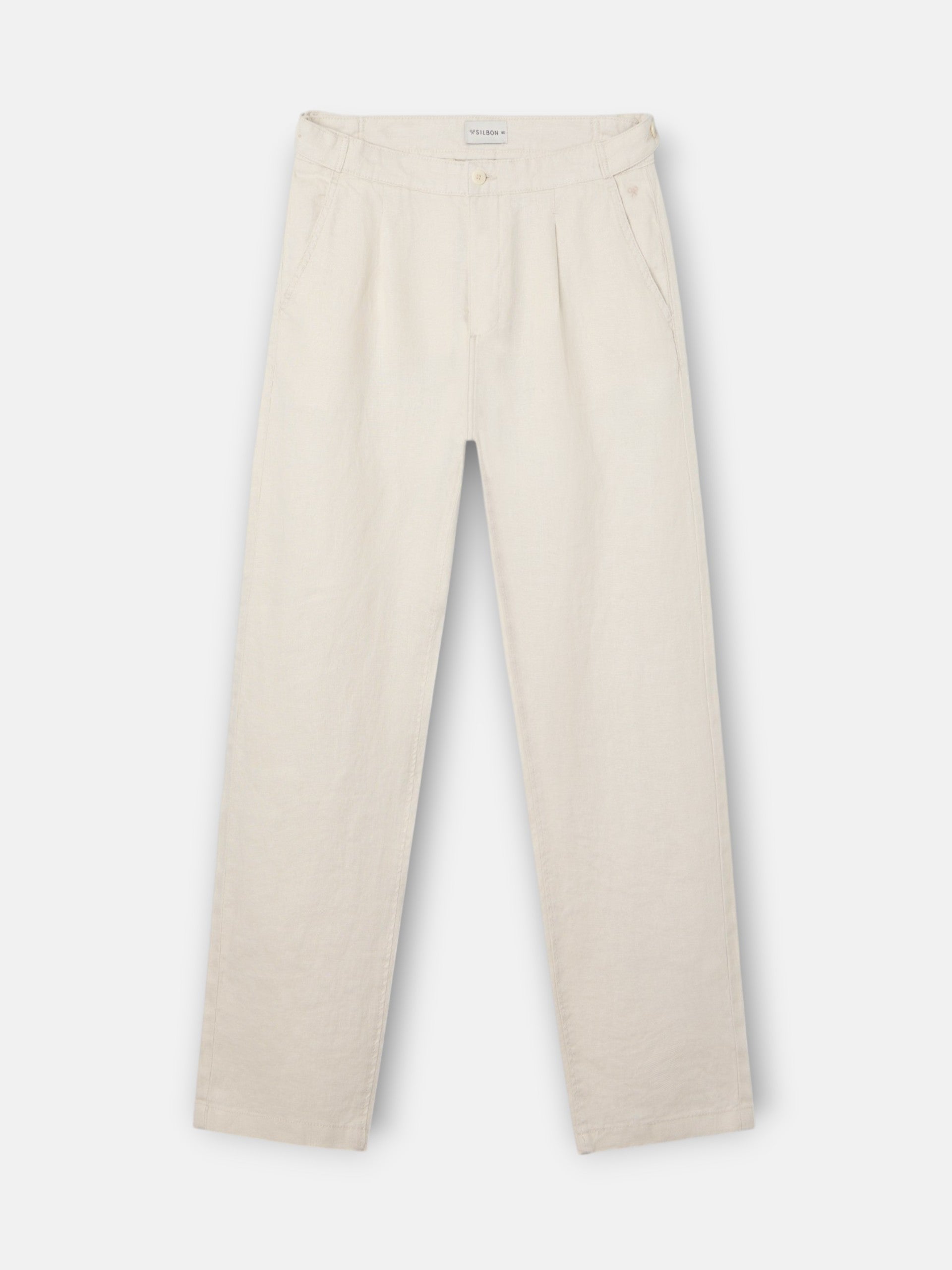 Pantalon de sport à pinces en lin beige