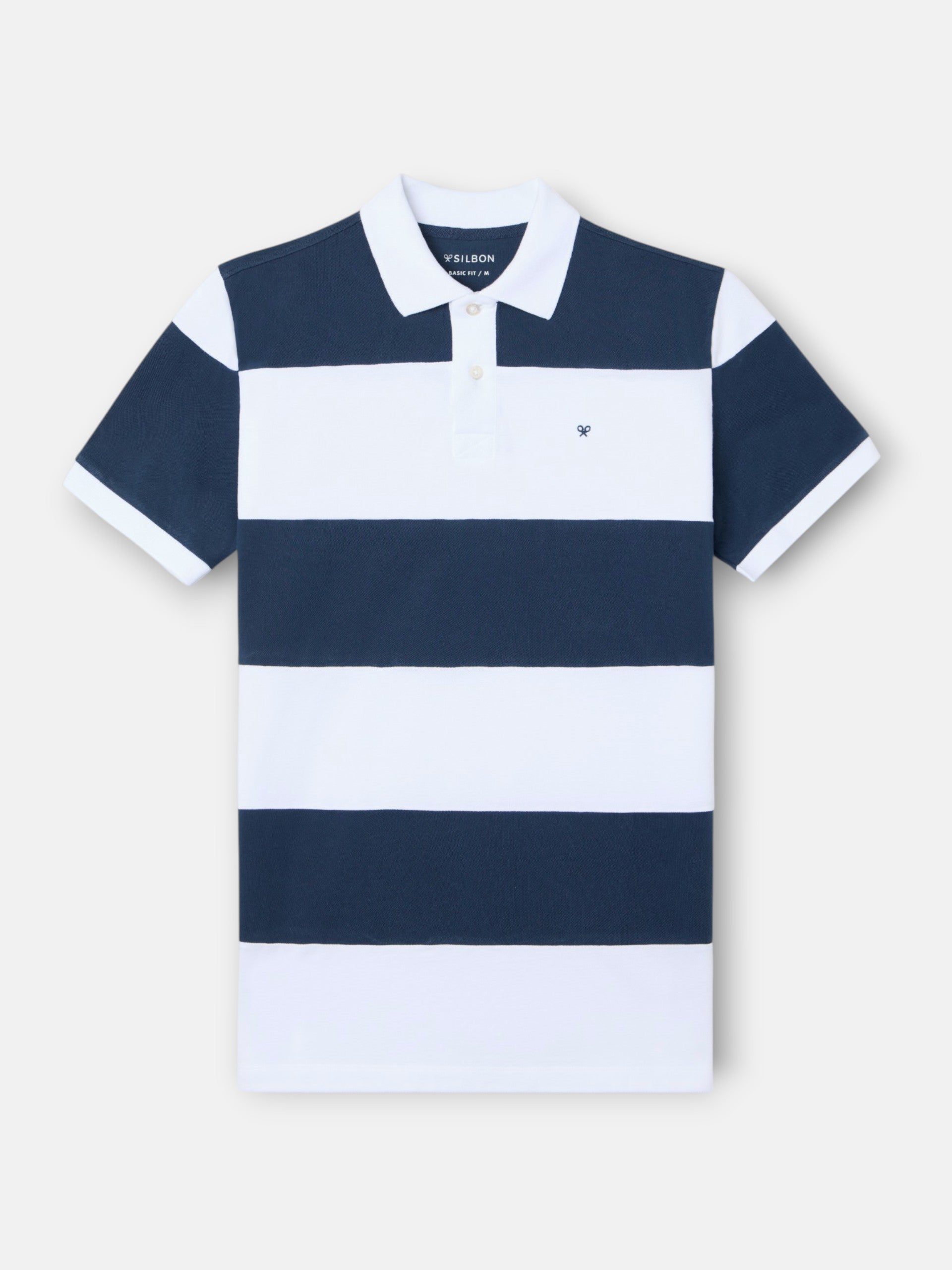 Polo manga corta rayas anchas azul marino