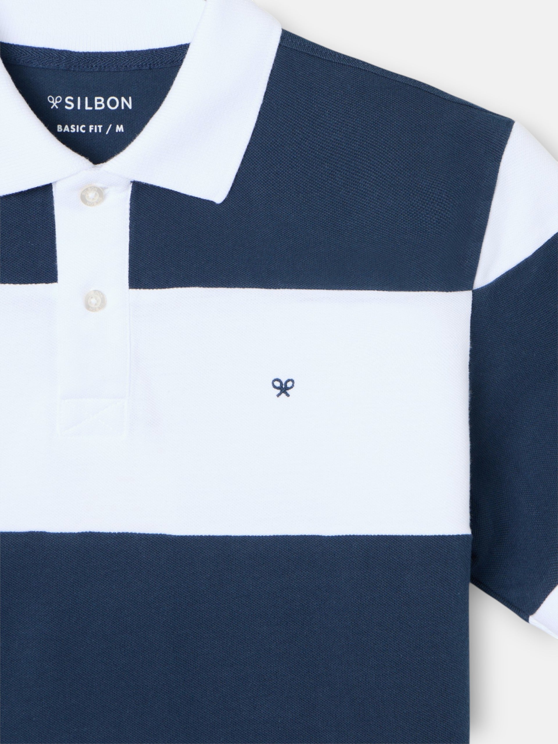 Polo manga corta rayas anchas azul marino