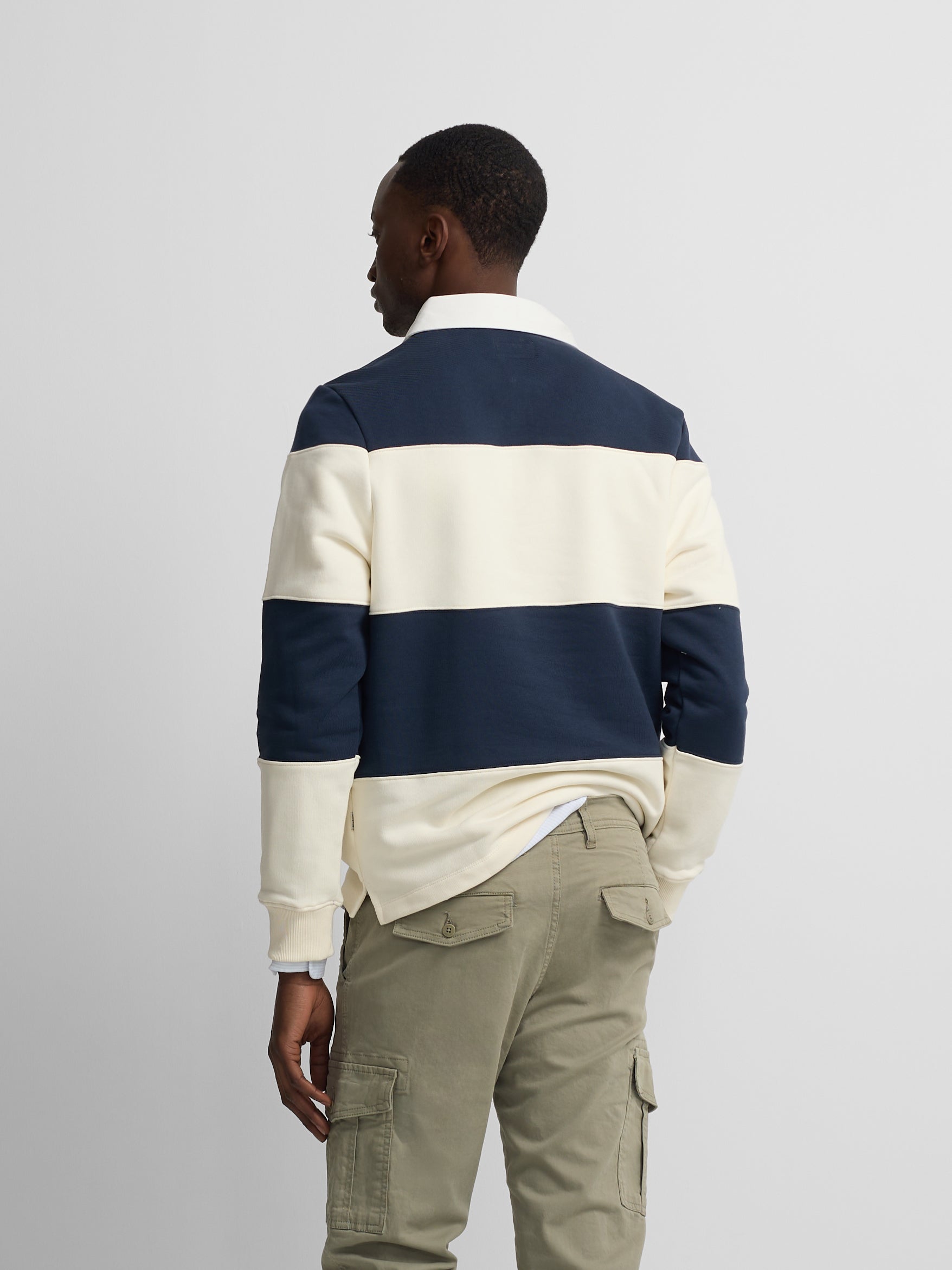 Navy blue wide stripe polo neck sweatshirt