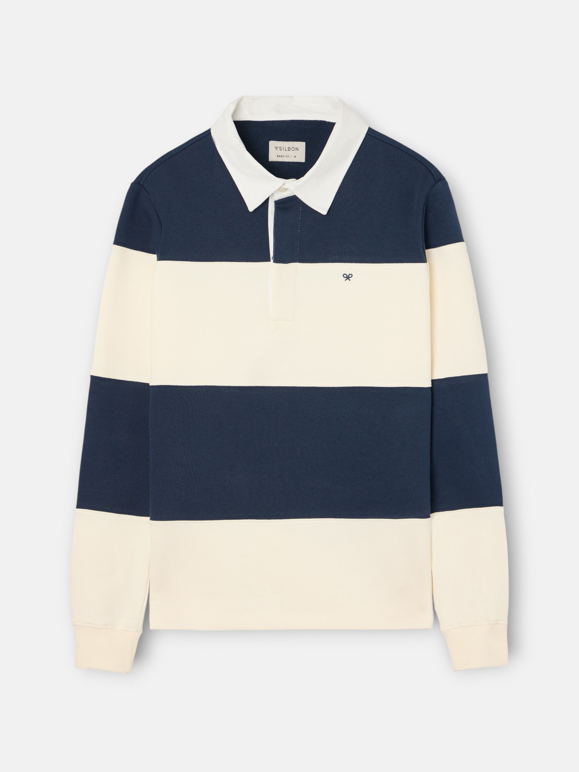 Navy blue wide stripe polo neck sweatshirt