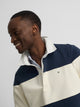 Navy blue wide stripe polo neck sweatshirt