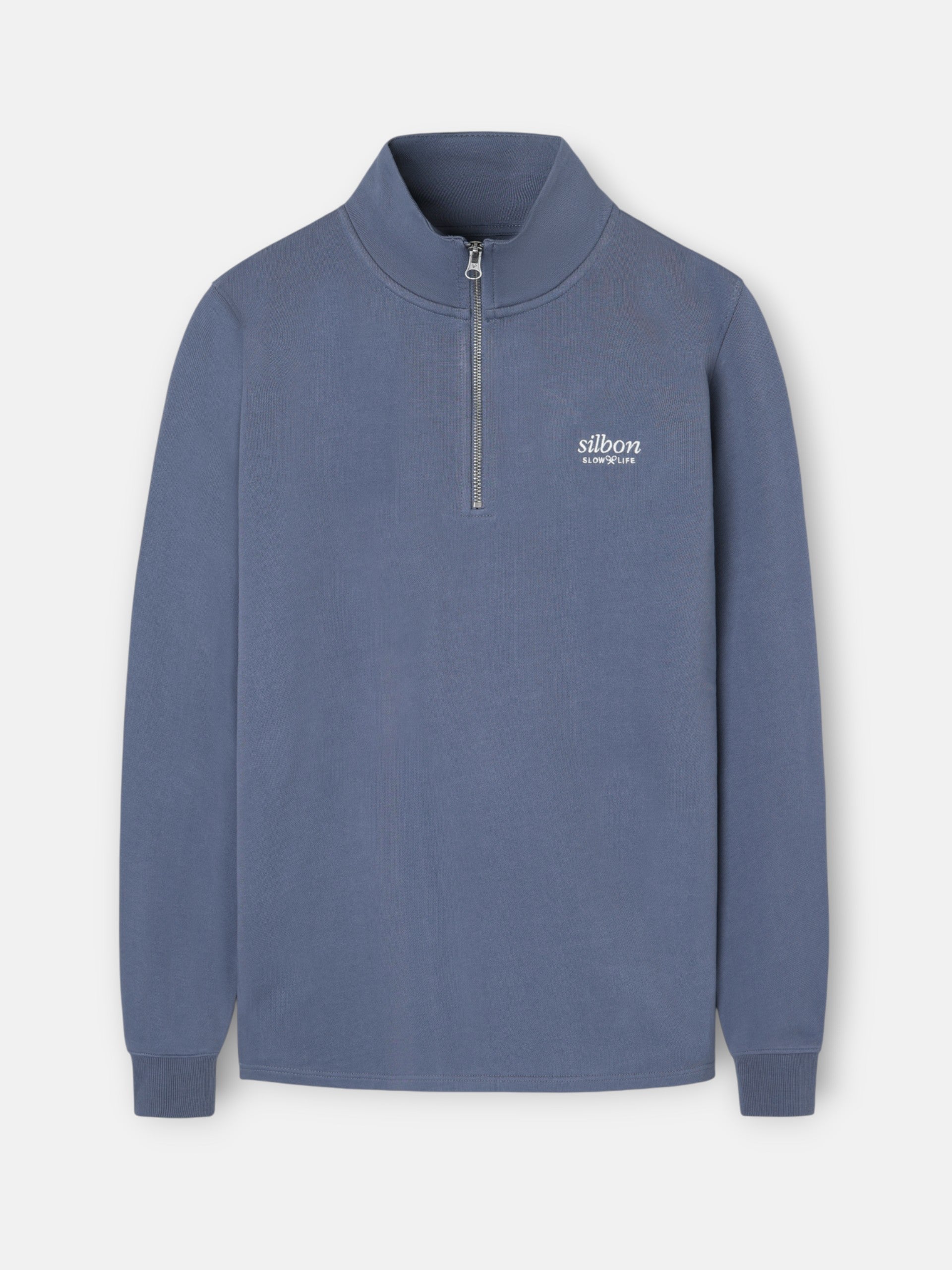 Half-zip indigo blue slow life sweatshirt