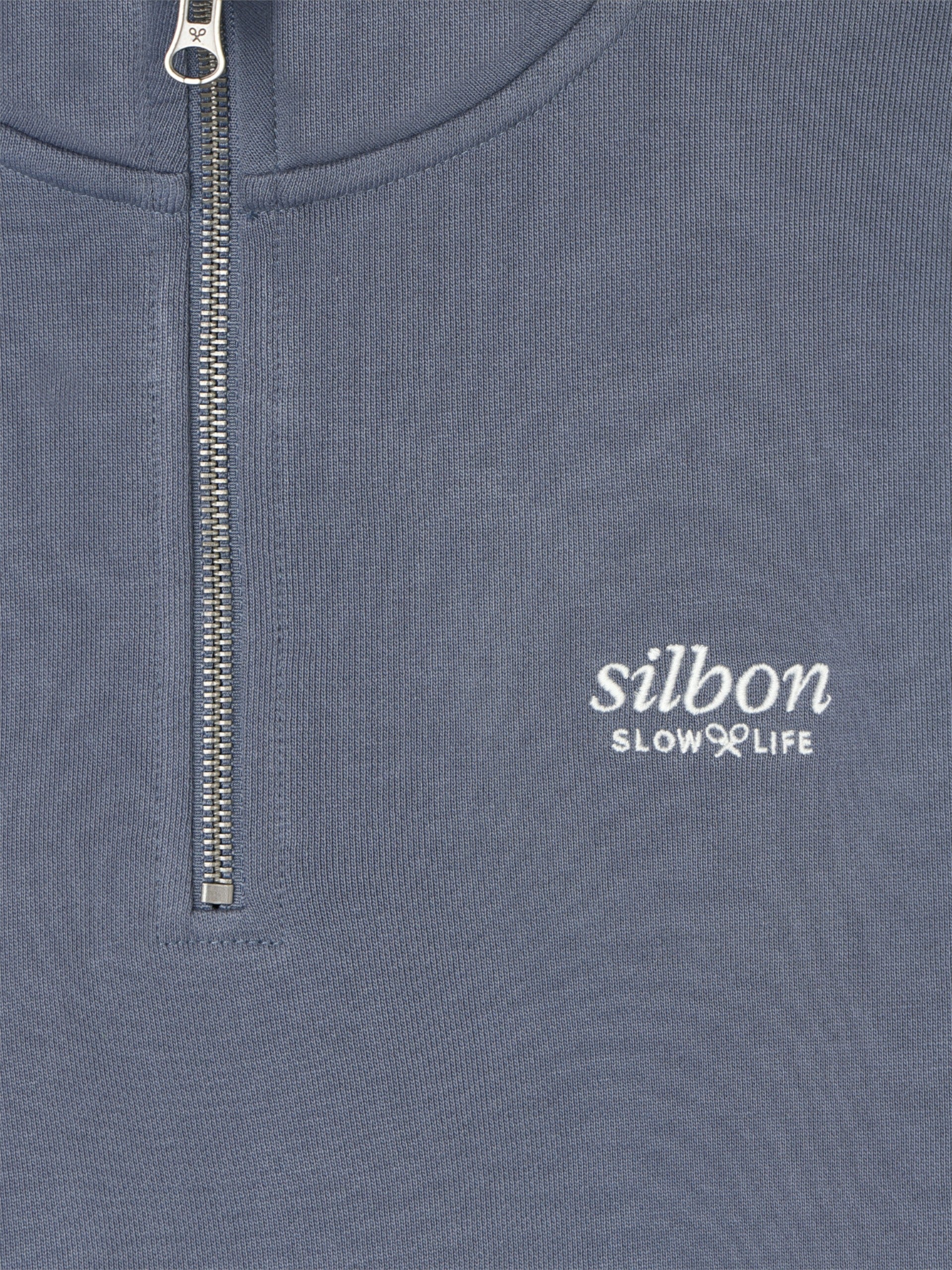 Half-zip indigo blue slow life sweatshirt