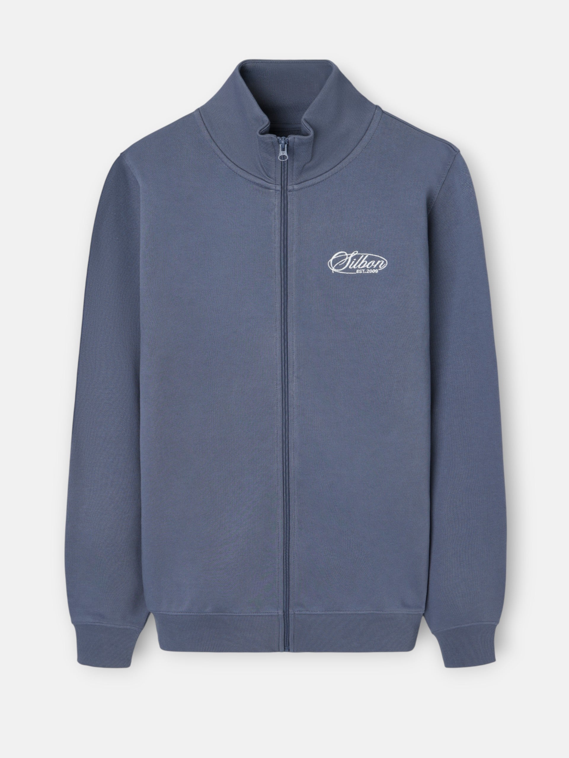 Sudadera cremallera bordado azul indigo