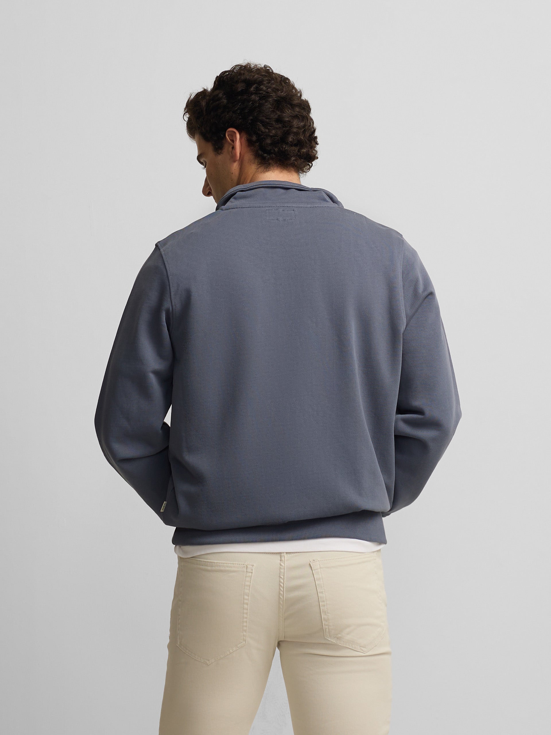 Sudadera cremallera bordado azul indigo