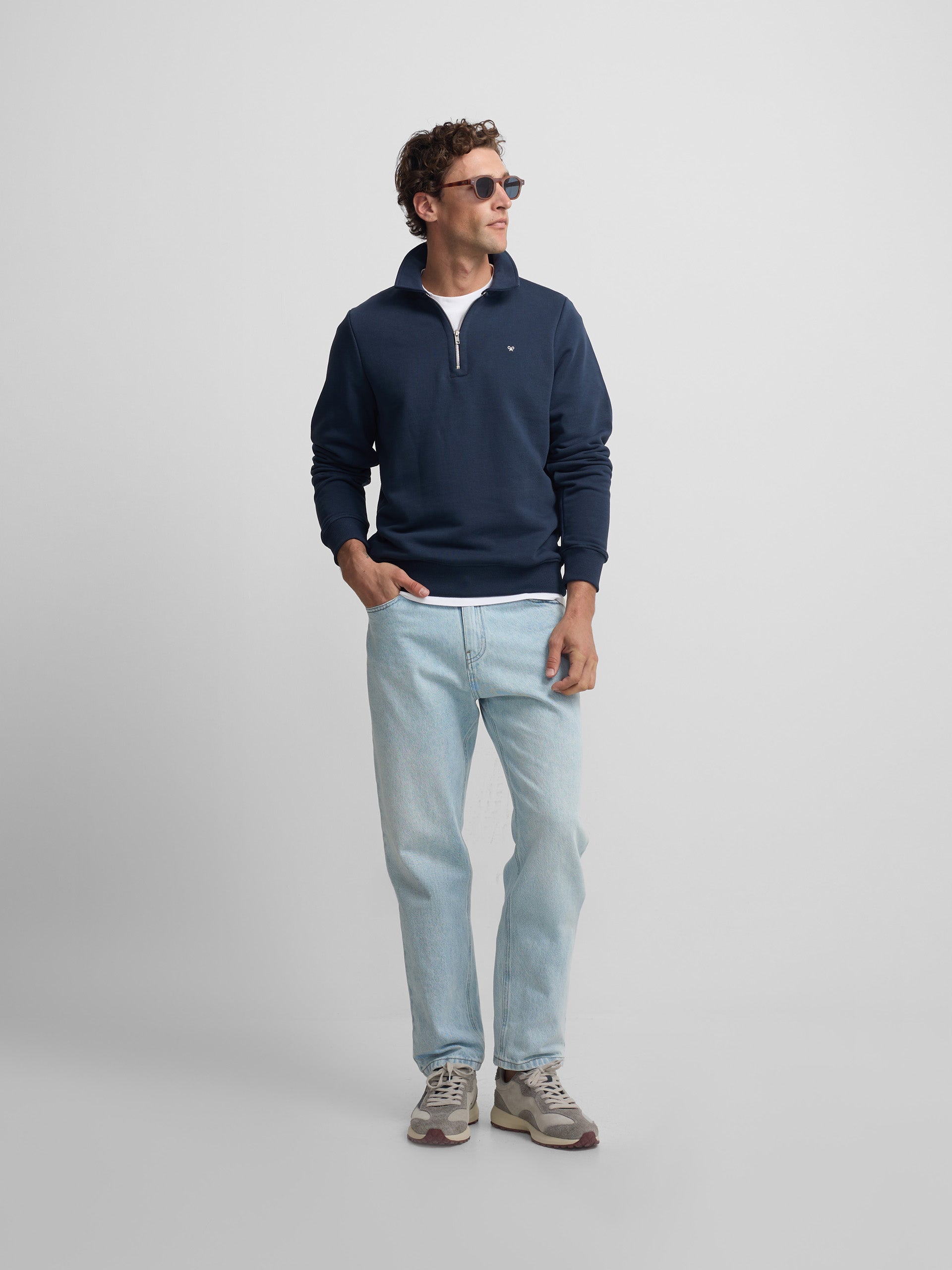 Half-zip sweatshirt with mini logo in navy blue
