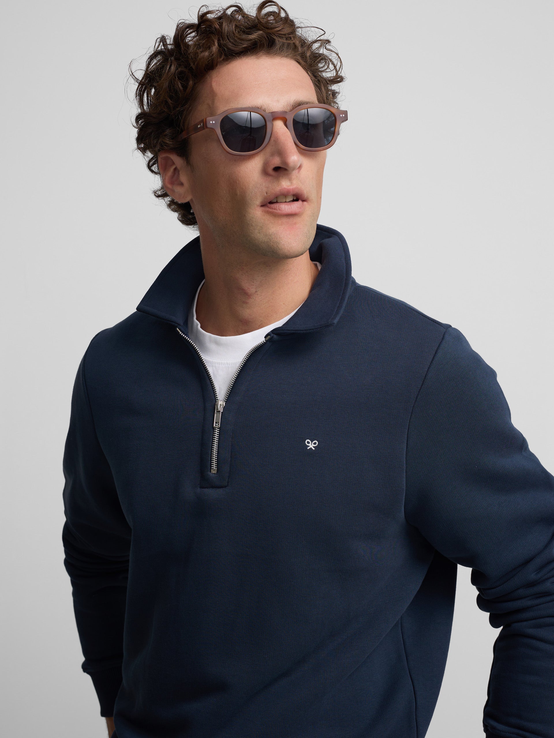 Half-zip sweatshirt with mini logo in navy blue