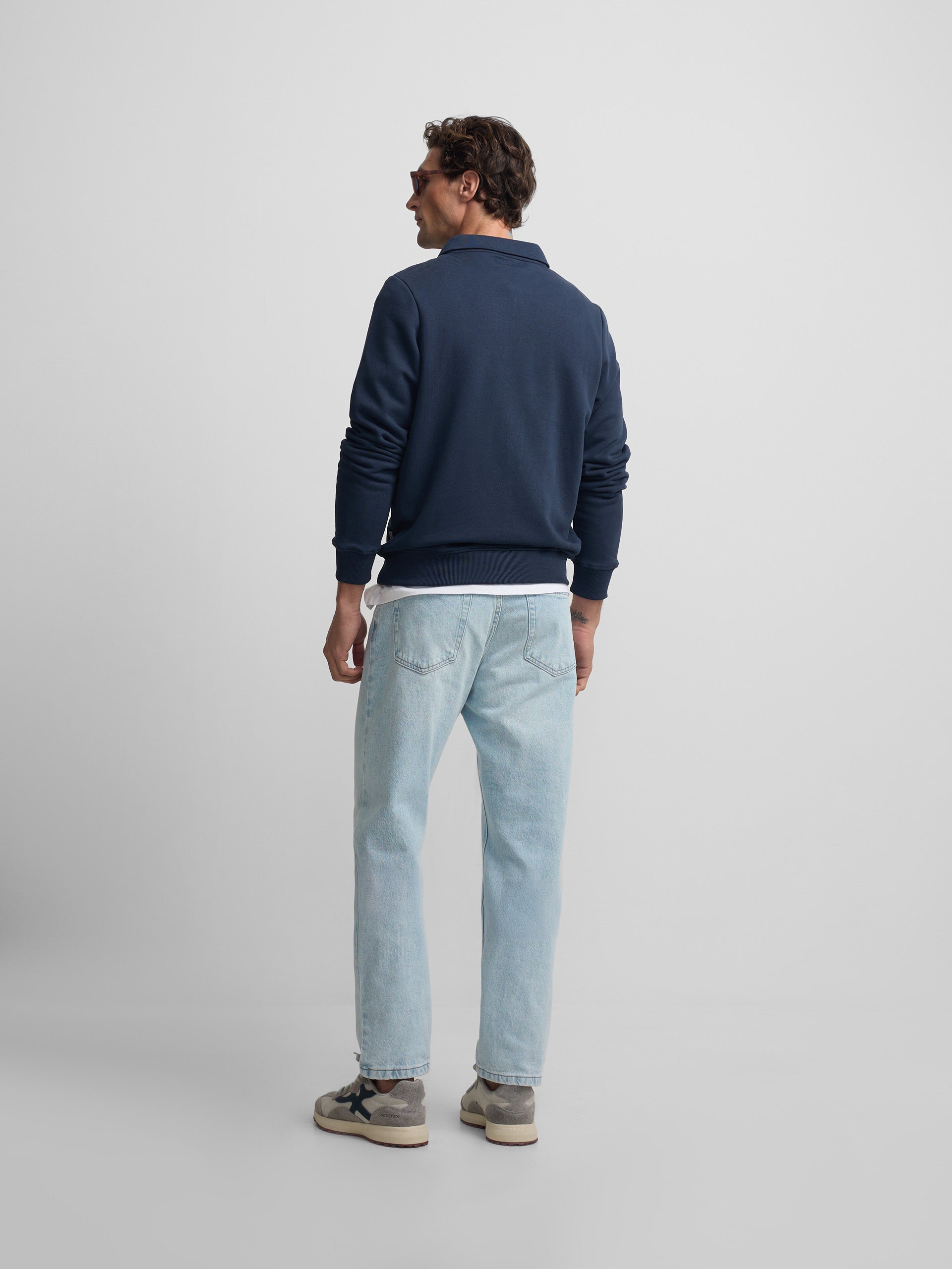 Half-zip sweatshirt with mini logo in navy blue