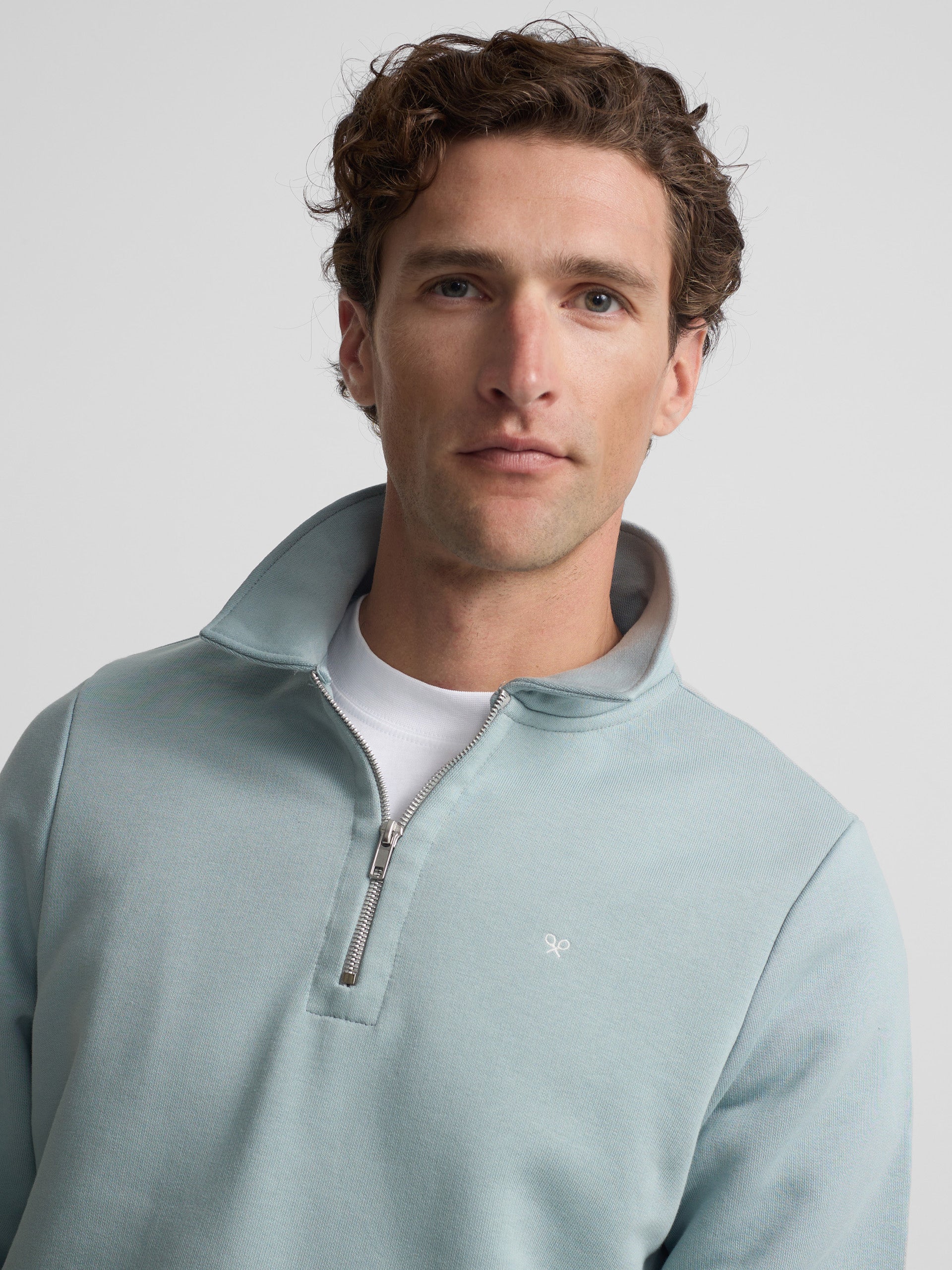 Half-zip sweatshirt with mini logo in aquamarine
