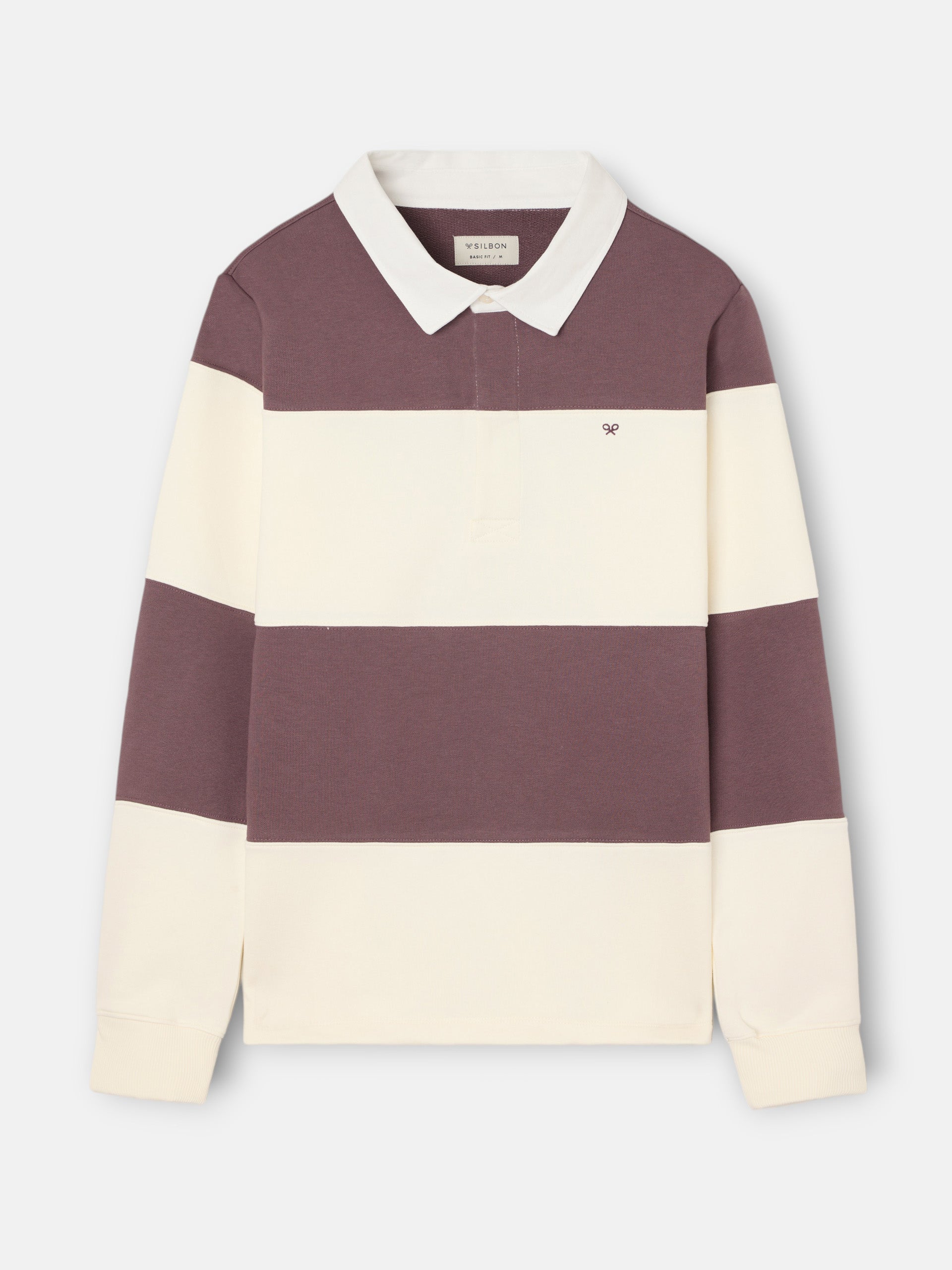 Sudadera cuello polo raya ancha burdeos