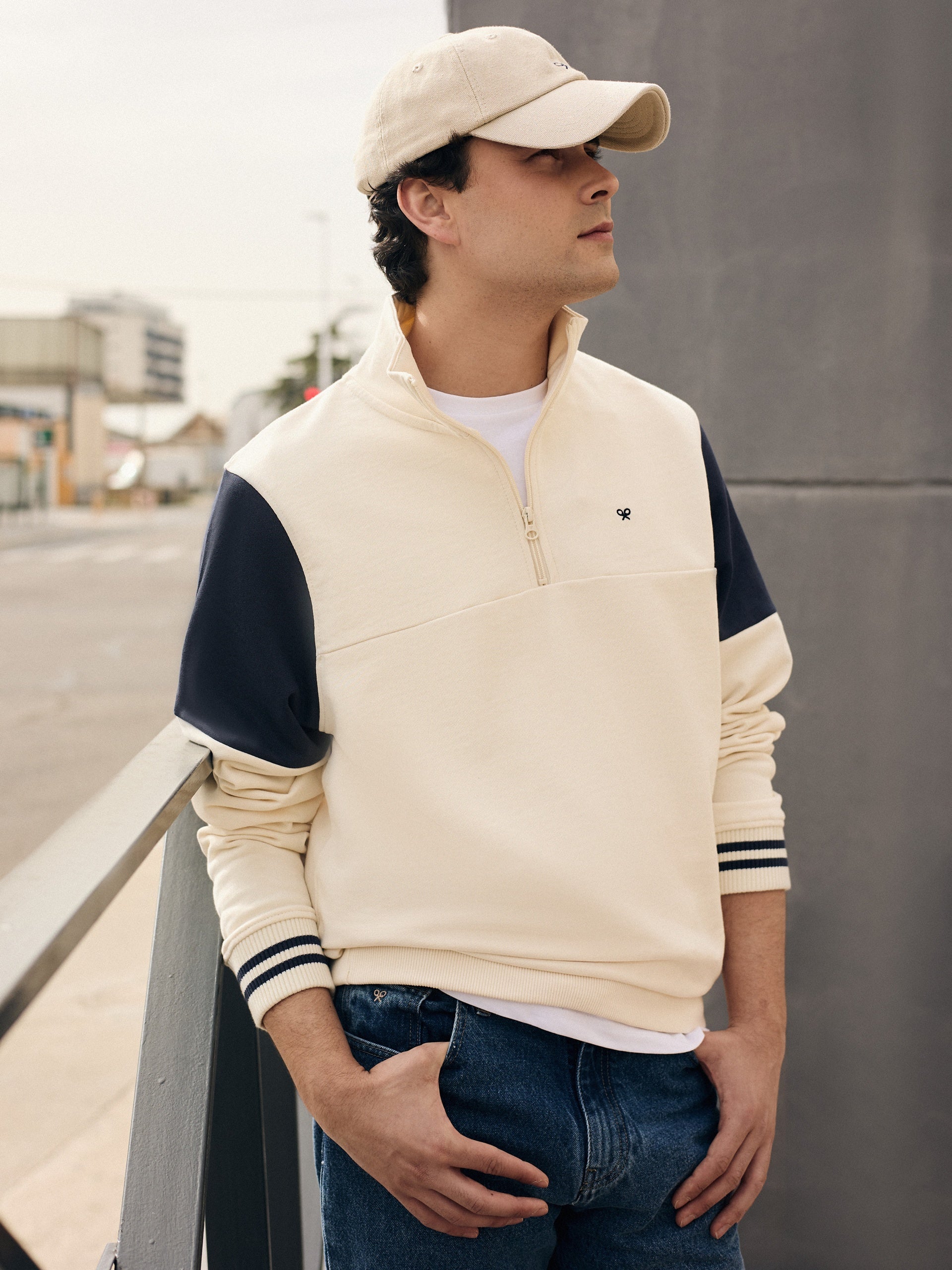 Vintage cream half-zip sweatshirt