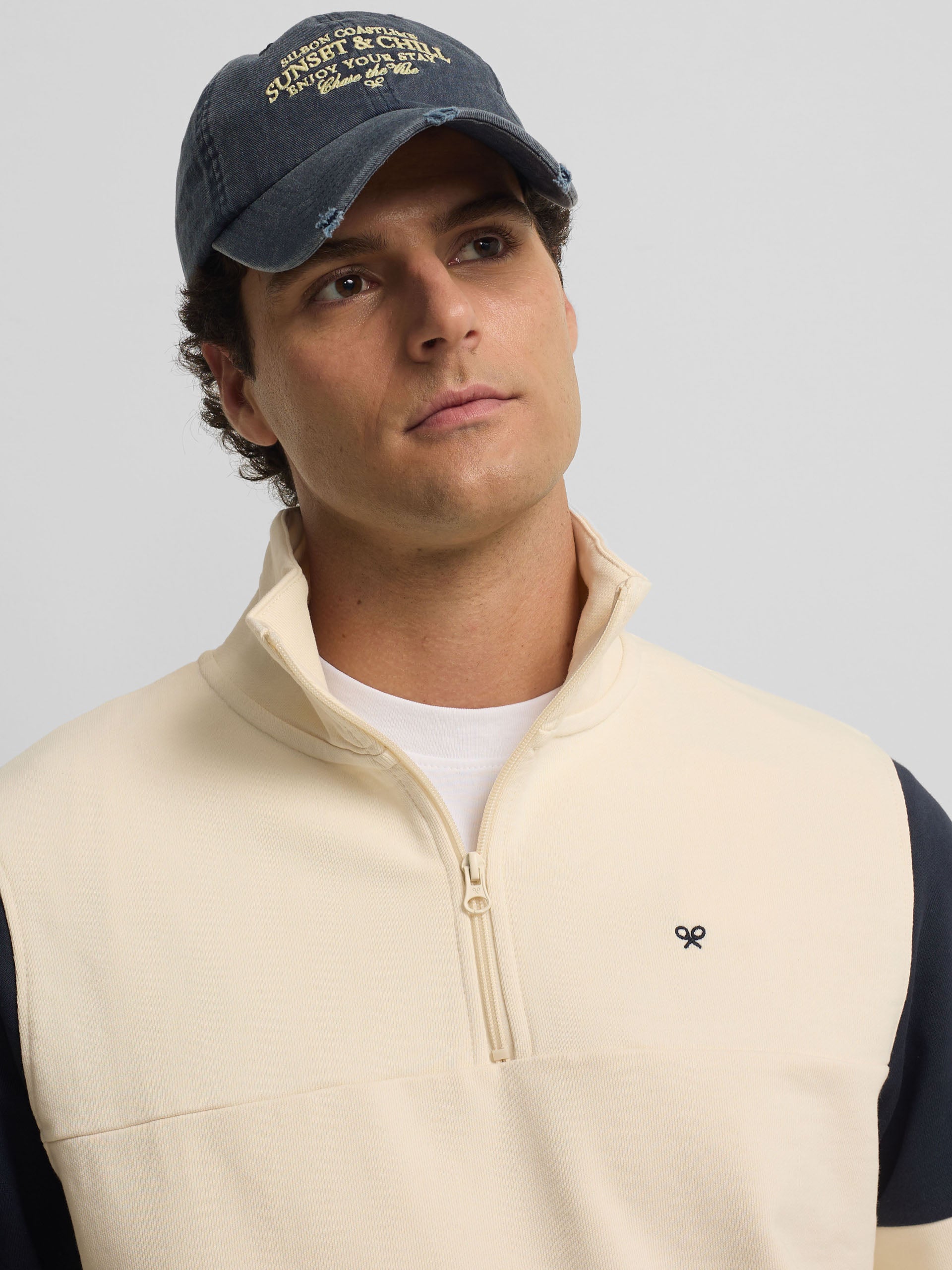 Vintage cream half-zip sweatshirt