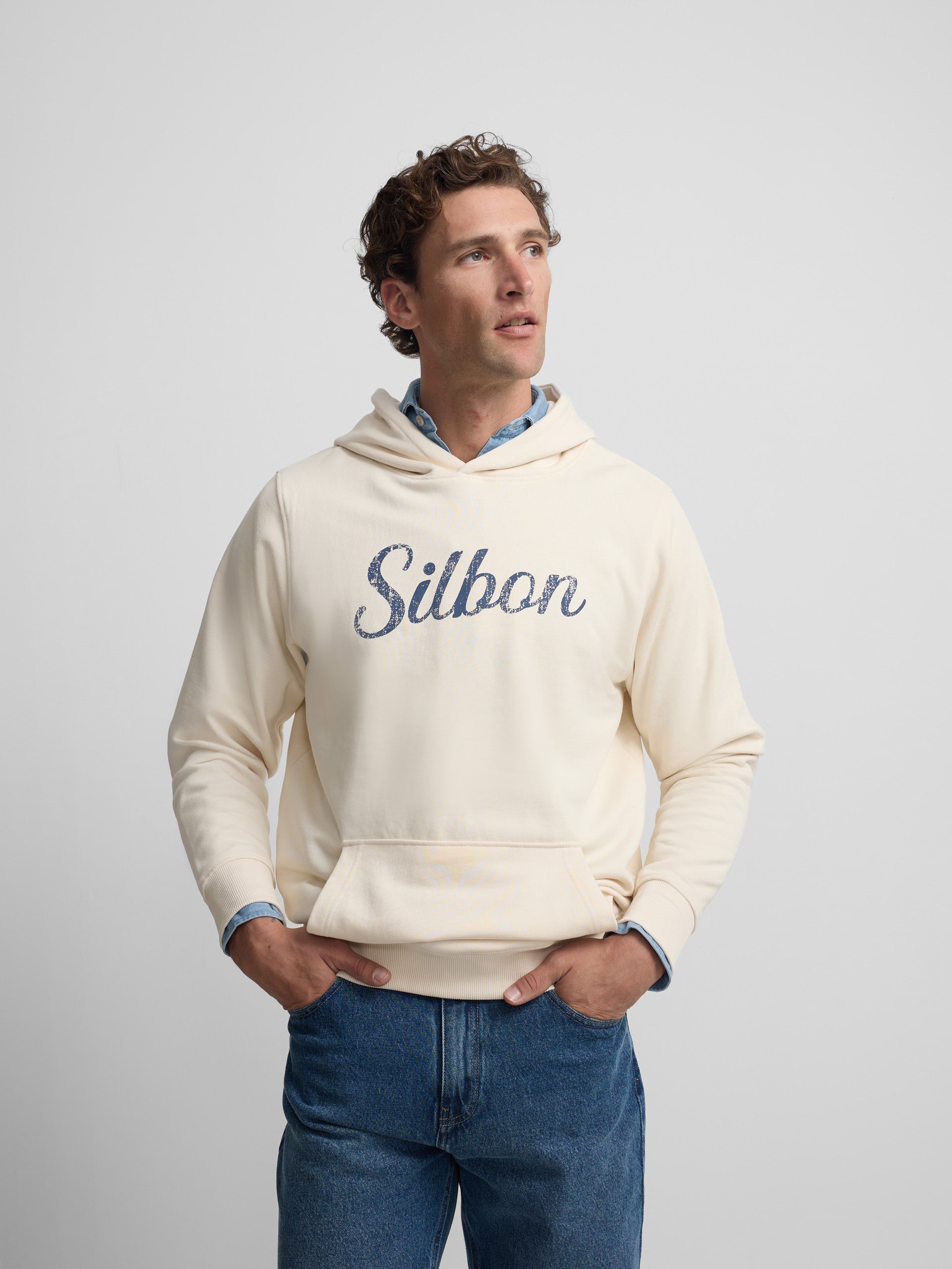 Sudadera capucha Silbon vintage crema