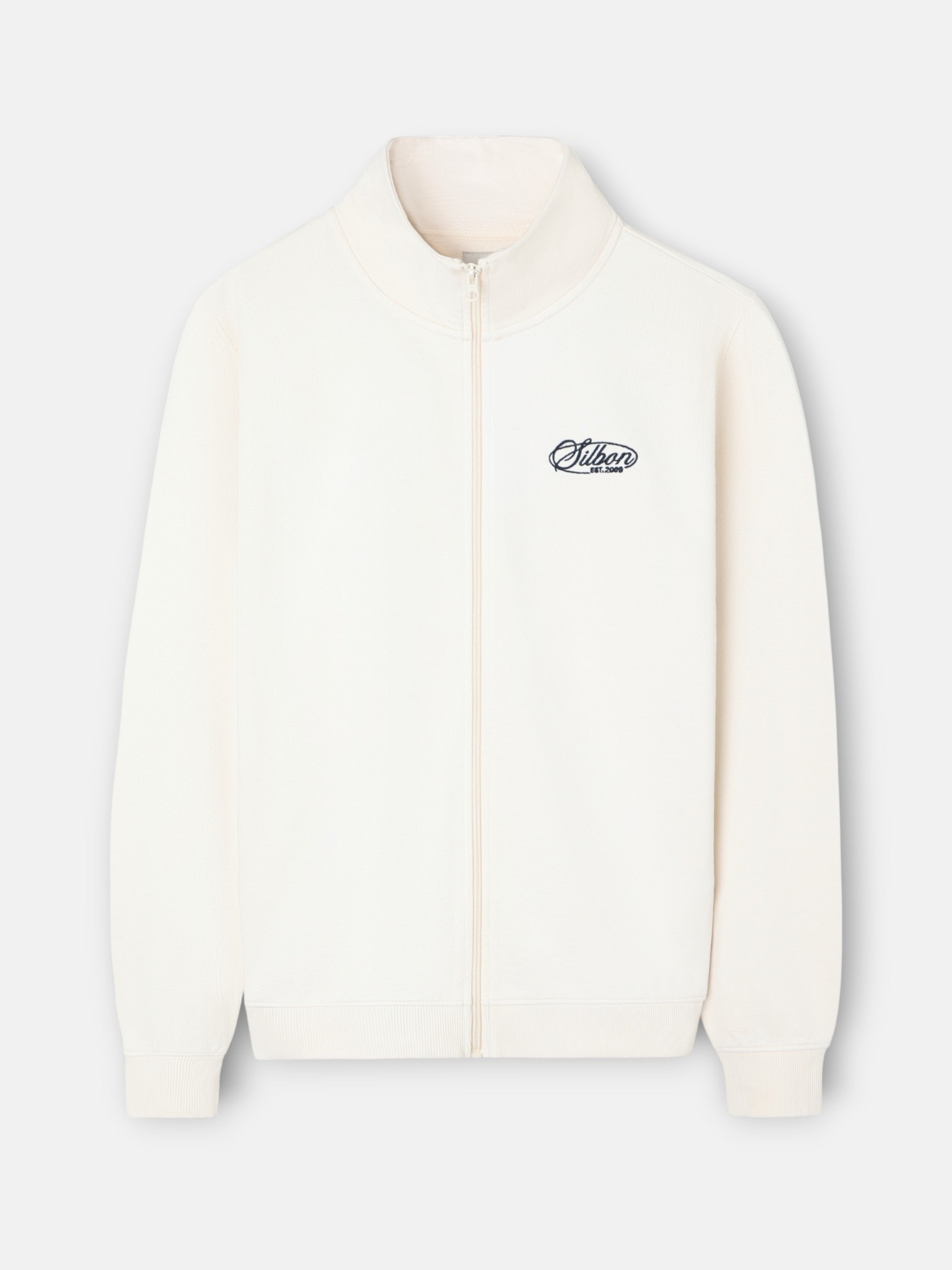 Sudadera cremallera bordado crema