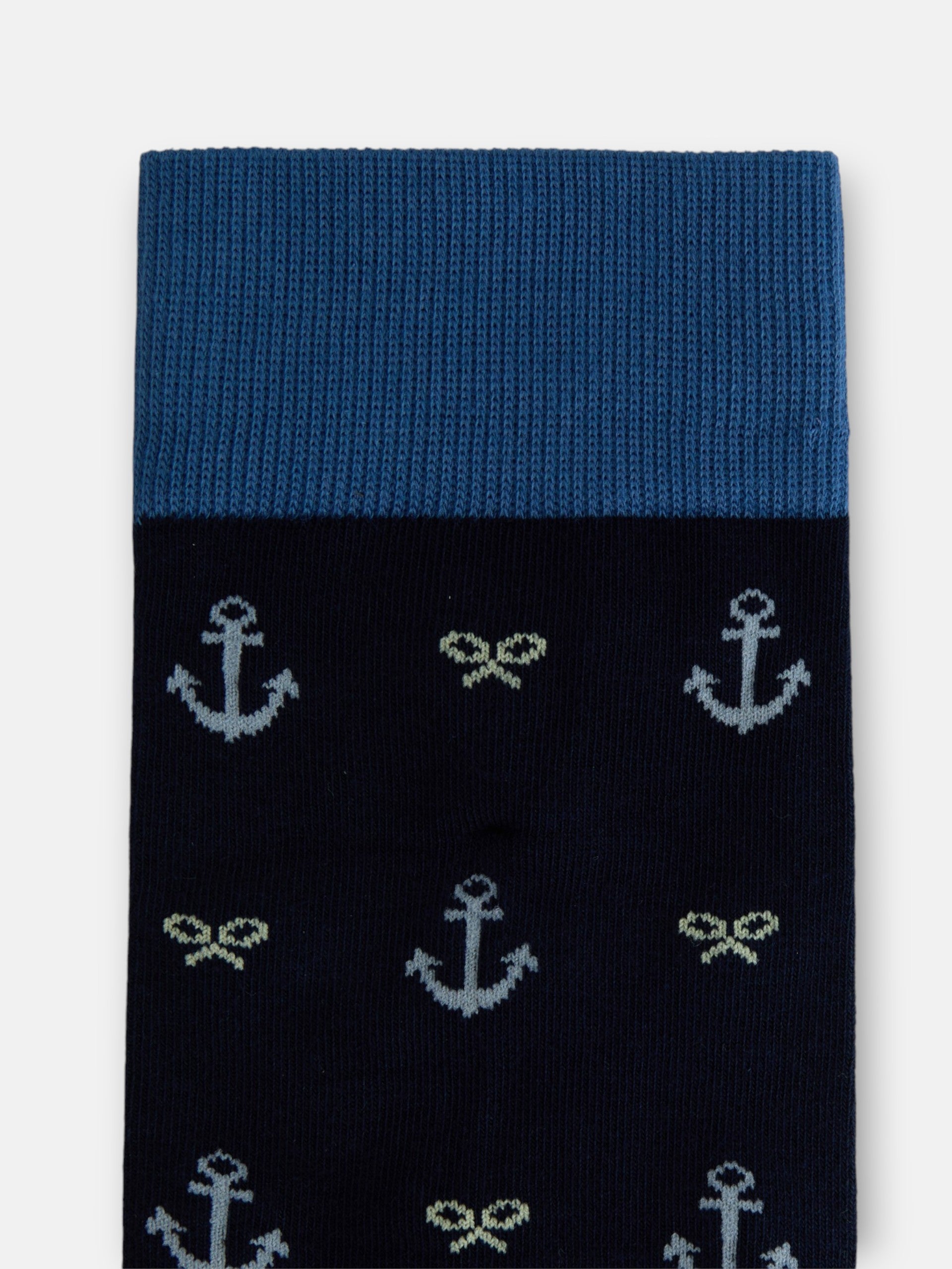 Navy blue socks with rackets and anchors