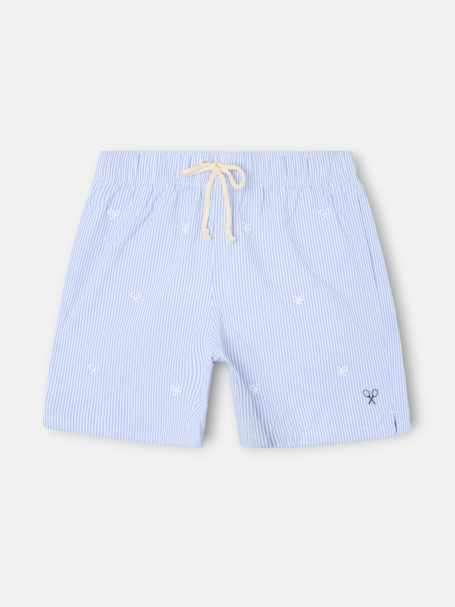 Light blue fine striped swimsuit with logo