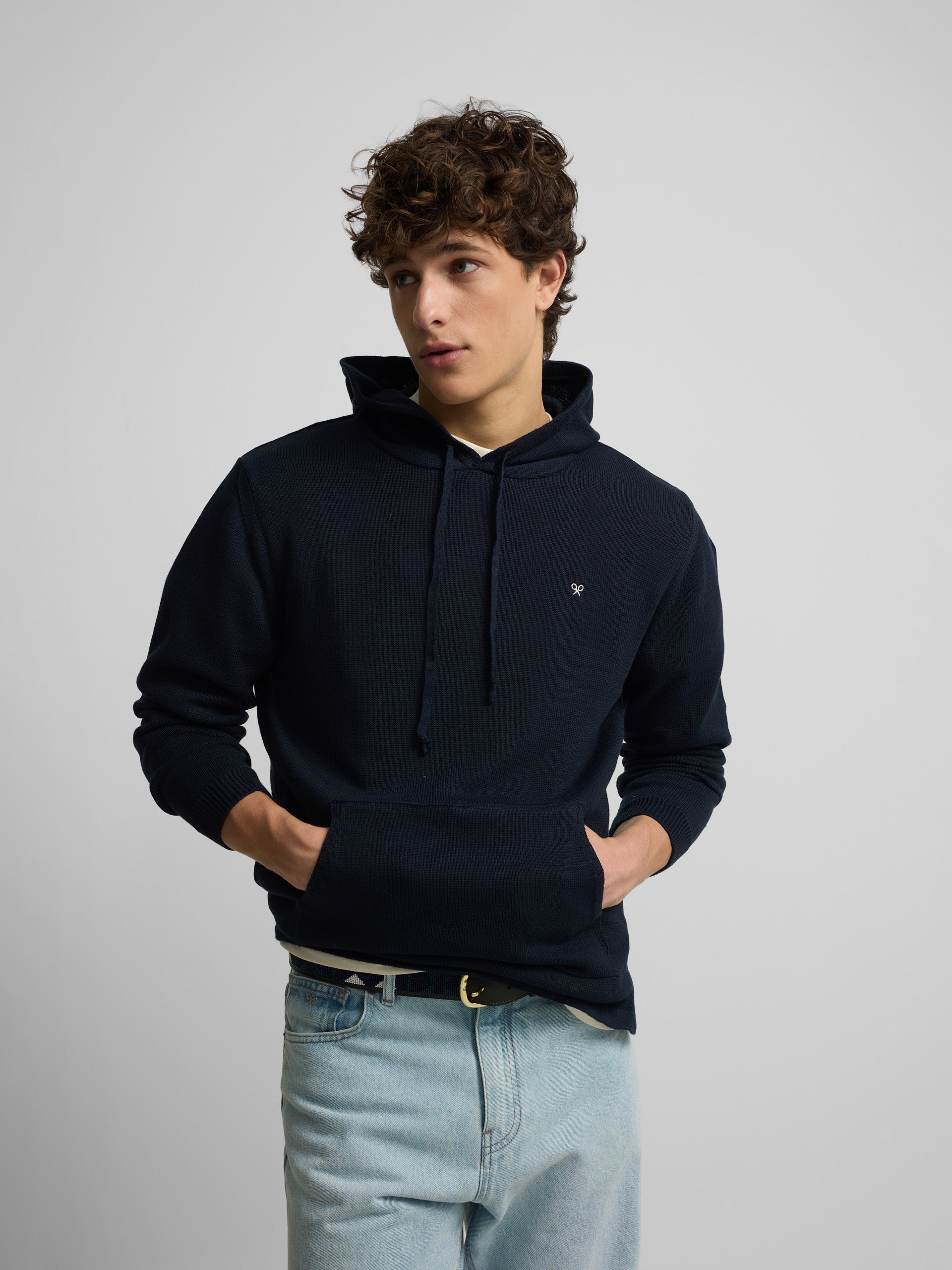 Plain navy blue hooded sweater